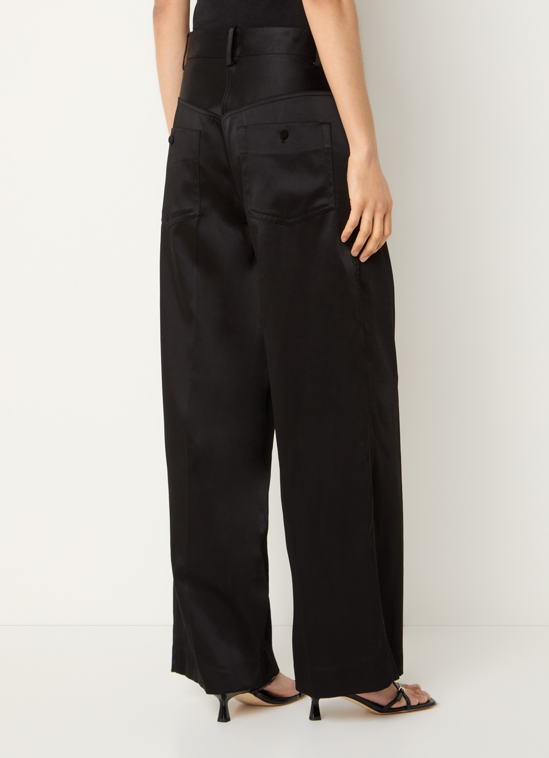 Sandro High waist loose fit pantalon van satijn met steekzakken - achterkant 4 zwart