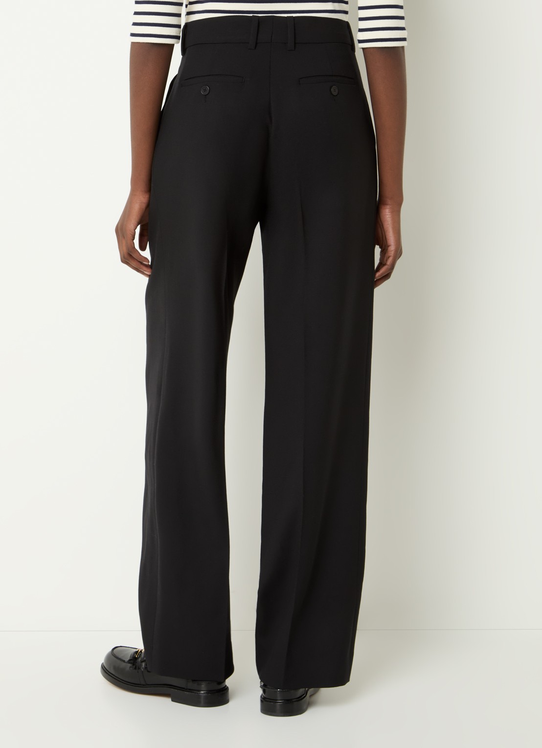 Sandro High waist loose fit pantalon van wol met persplooi - achterkant 4 zwart