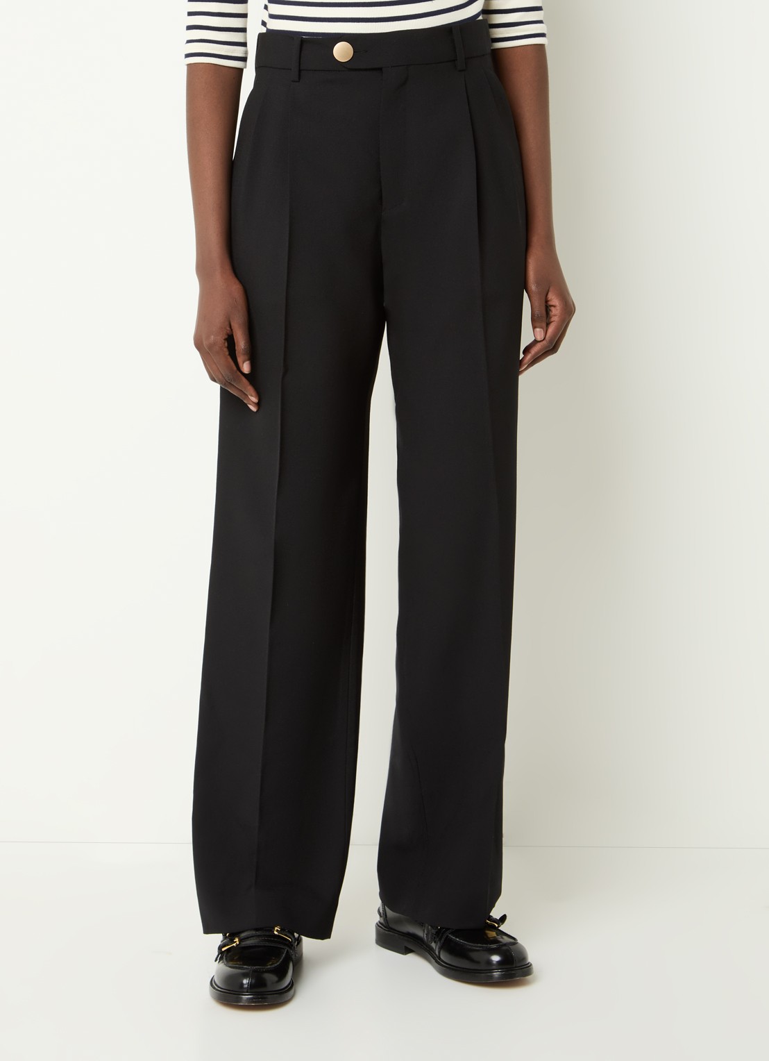 Sandro High waist loose fit pantalon van wol met persplooi - detail 3 zwart