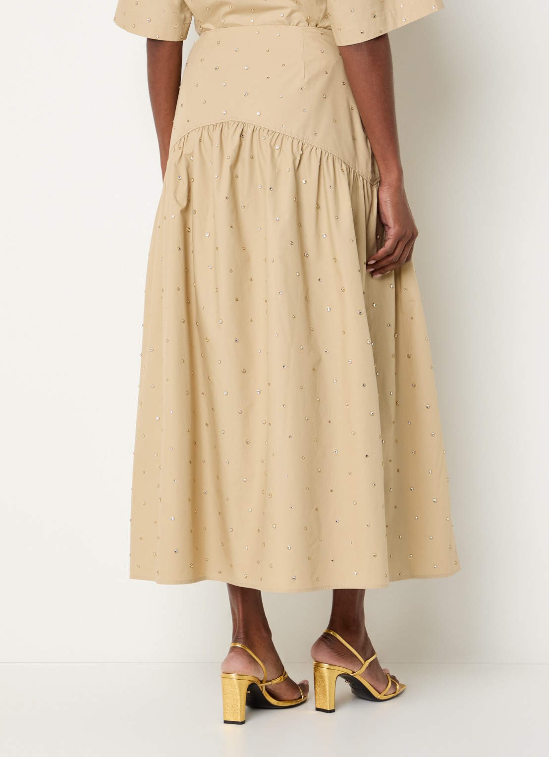 Sandro High waist maxi rok met studs - achterkant 4 beige
