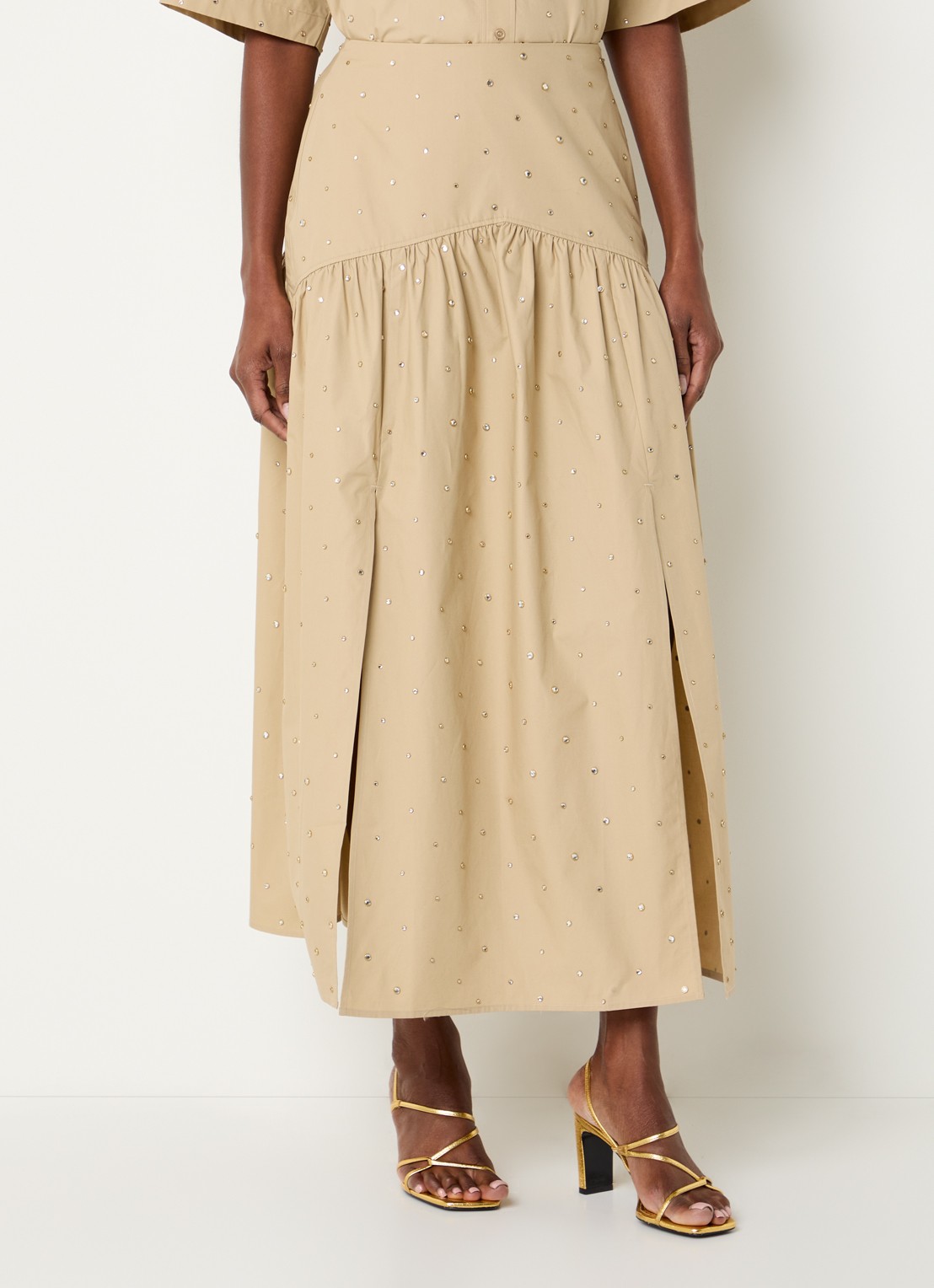 Sandro High waist maxi rok met studs - detail 3 beige