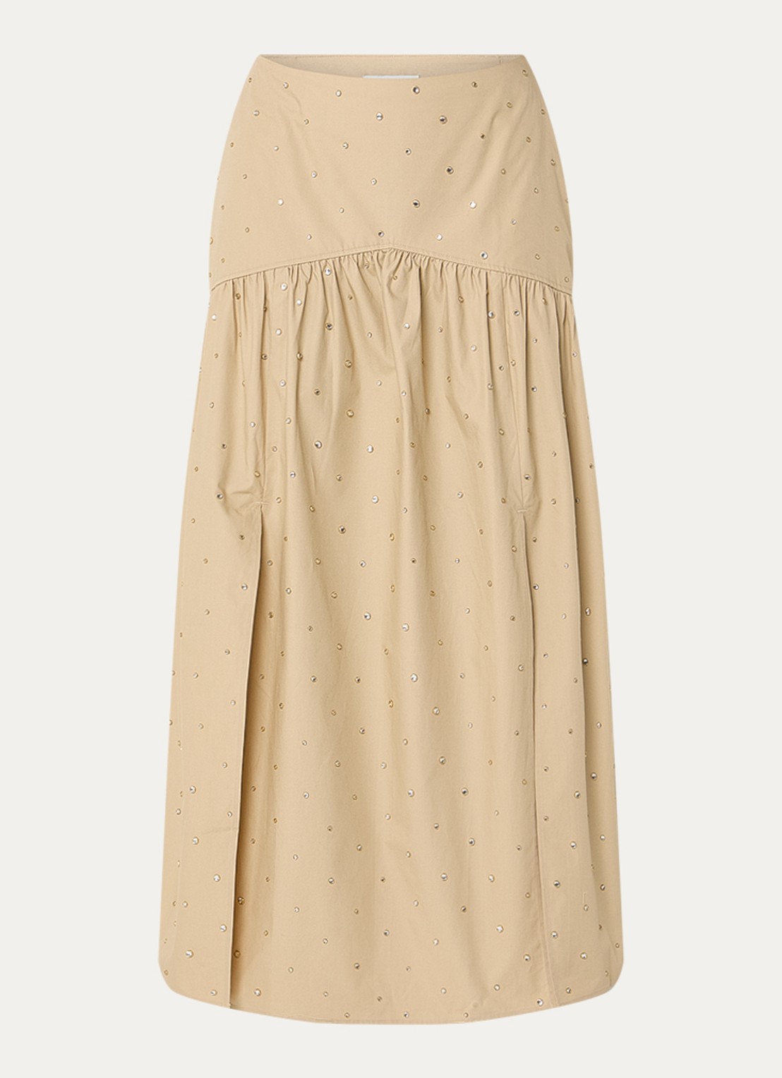 Sandro High waist maxi rok met studs - voorkant beige