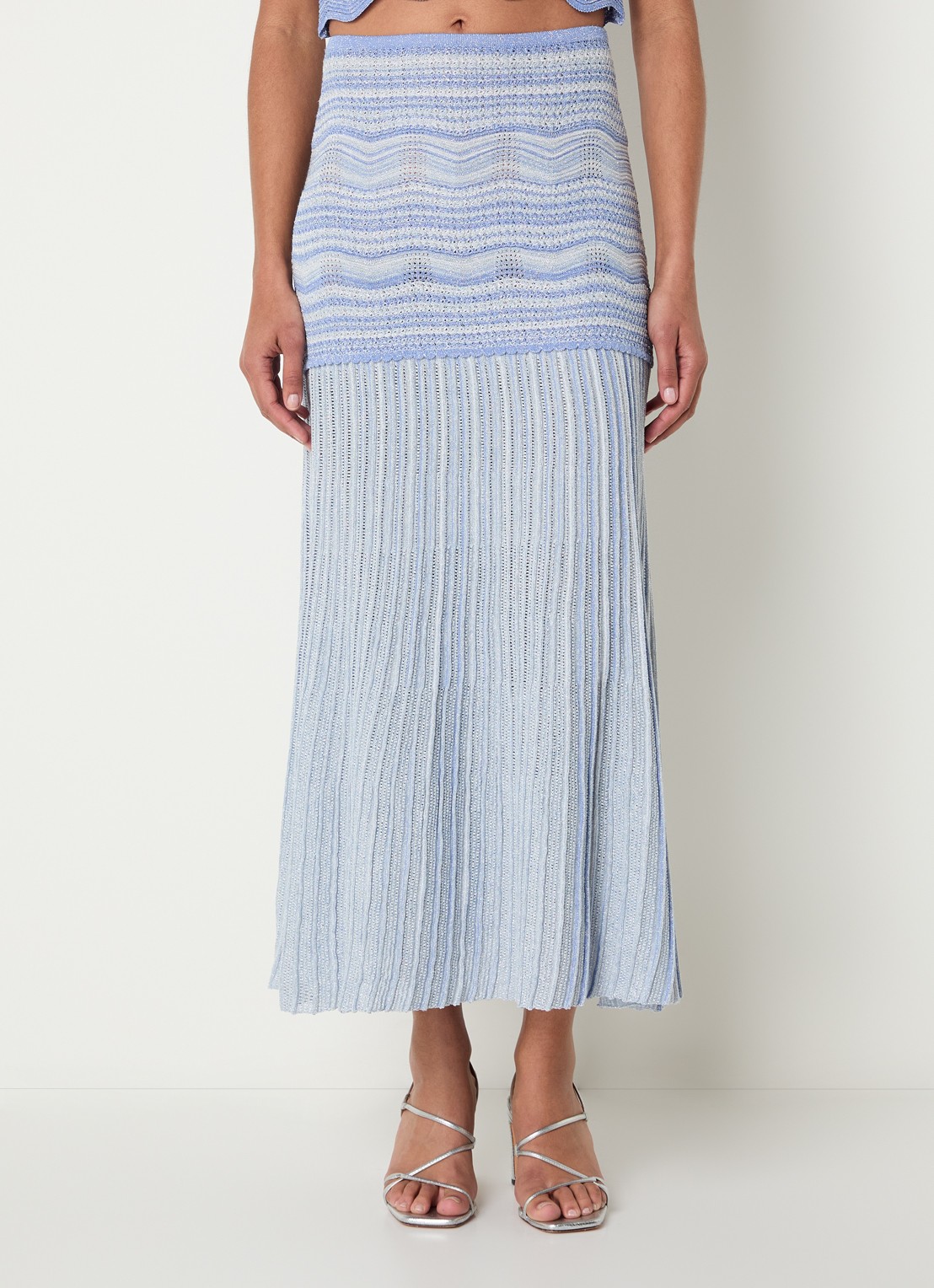 Sandro High waist midi rok met streepprint - detail 3 lichtblauw