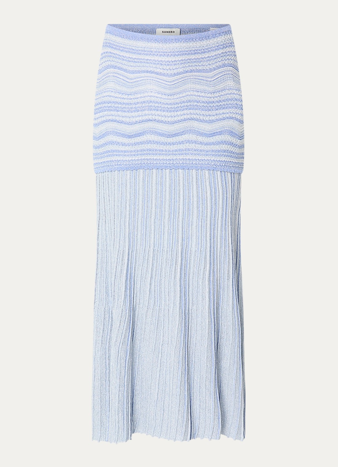 Sandro High waist midi rok met streepprint - voorkant lichtblauw