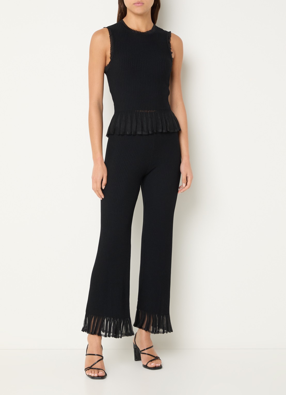 Sandro High waist straight fit broek met franjes - voorkant 2 zwart