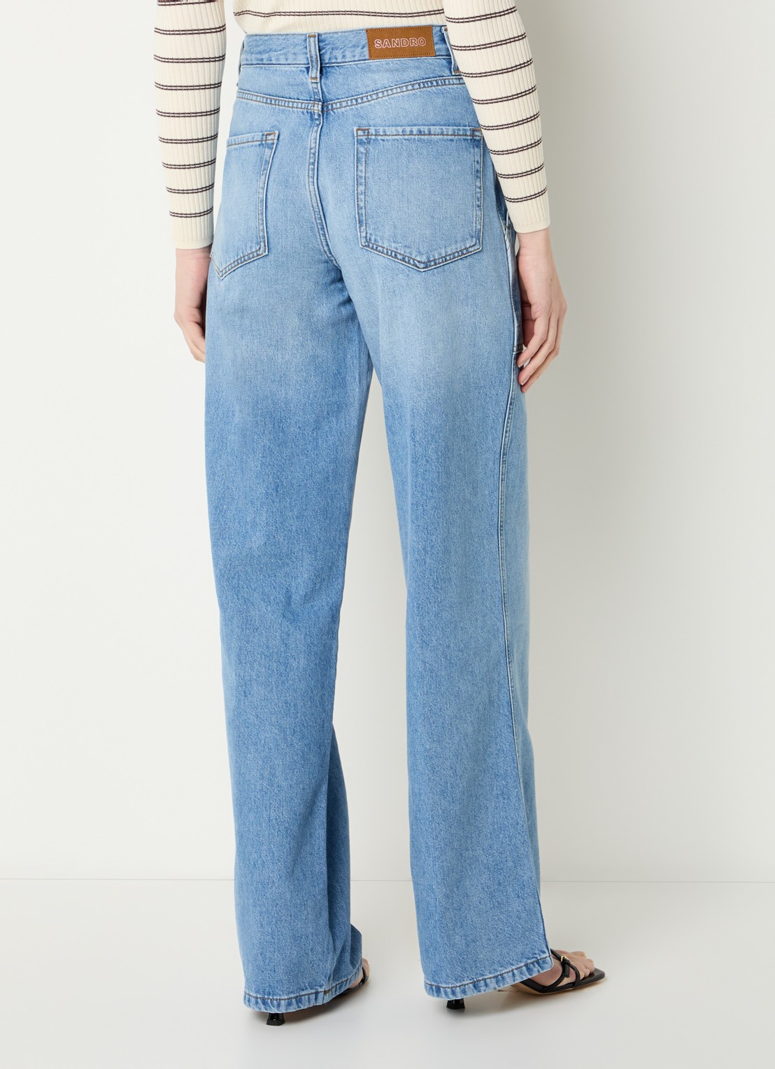 Sandro High waist straight fit jeans met lichte wassing - achterkant indigo