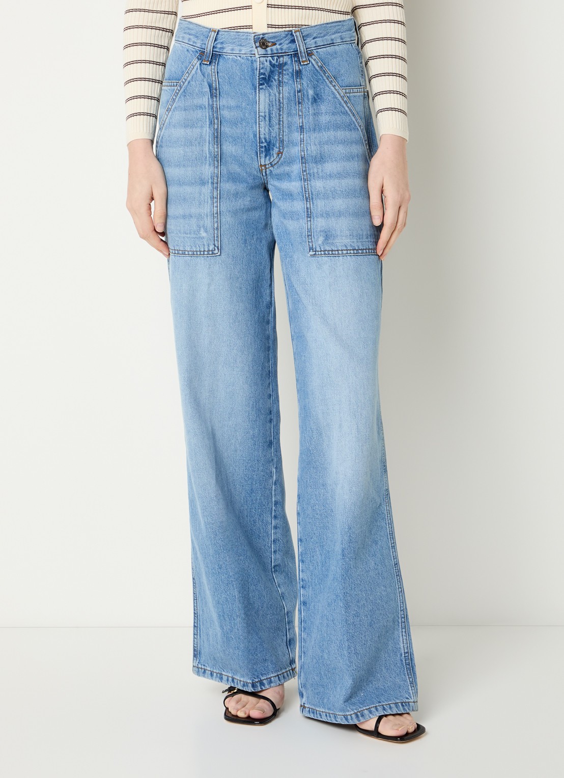 Sandro High waist straight fit jeans met lichte wassing - detail 4 indigo