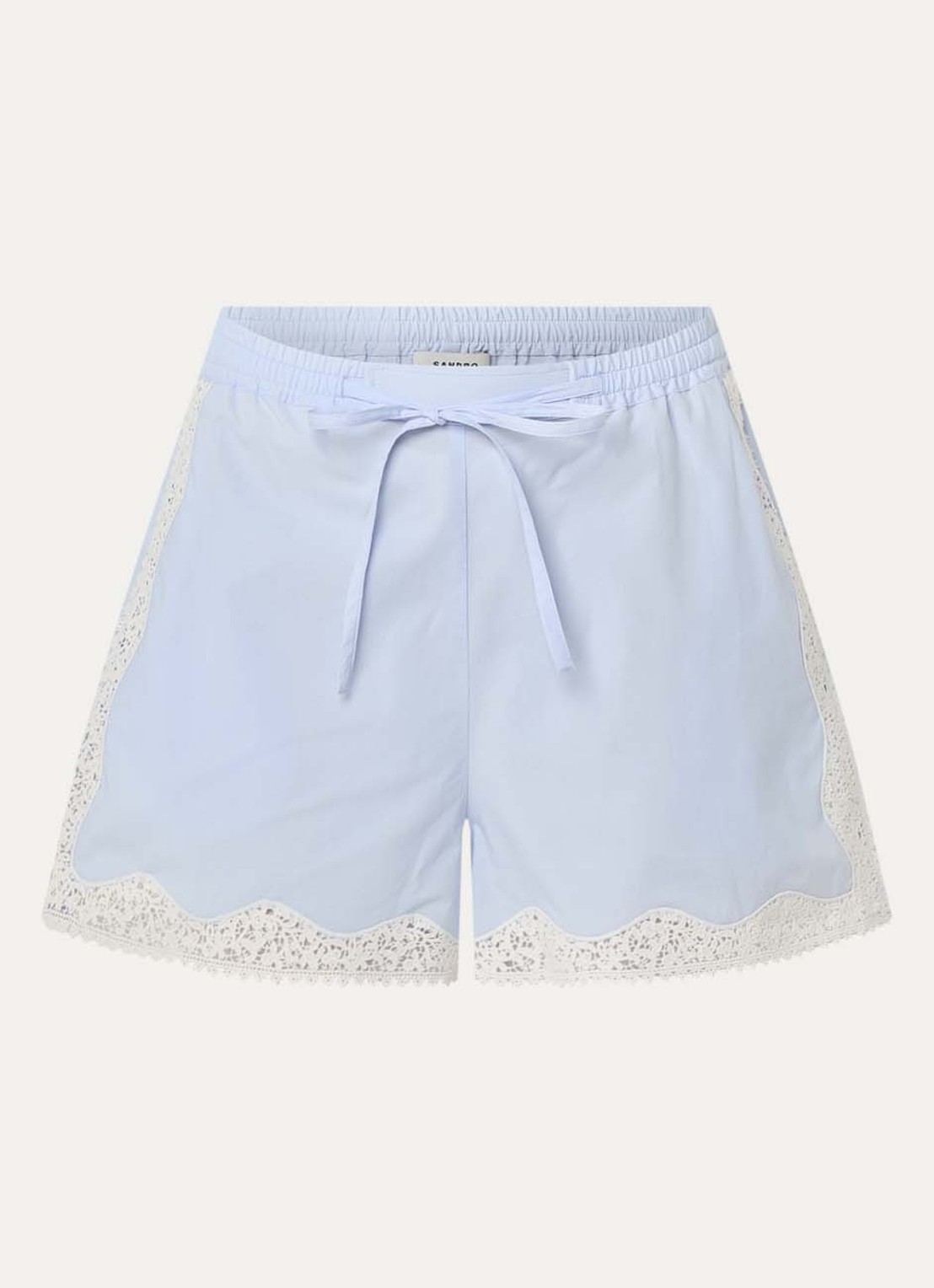 Sandro High waist straight fit korte broek met details van kant - voorkant 2 lichtblauw