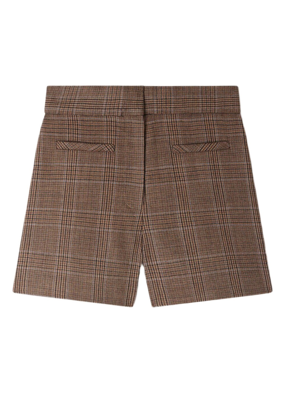 Sandro High waist straight fit korte broek van wol met ruitdessin - voorkant bruin