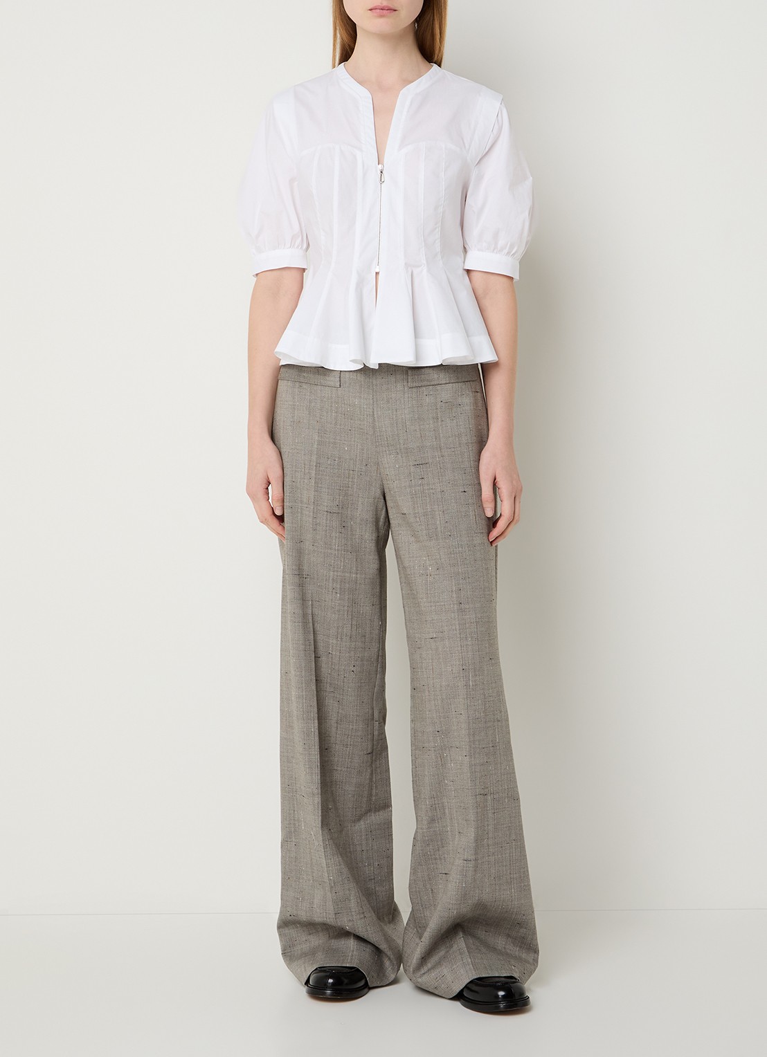 Sandro High waist straight fit pantalon in wolblend - voorkant 3 beige