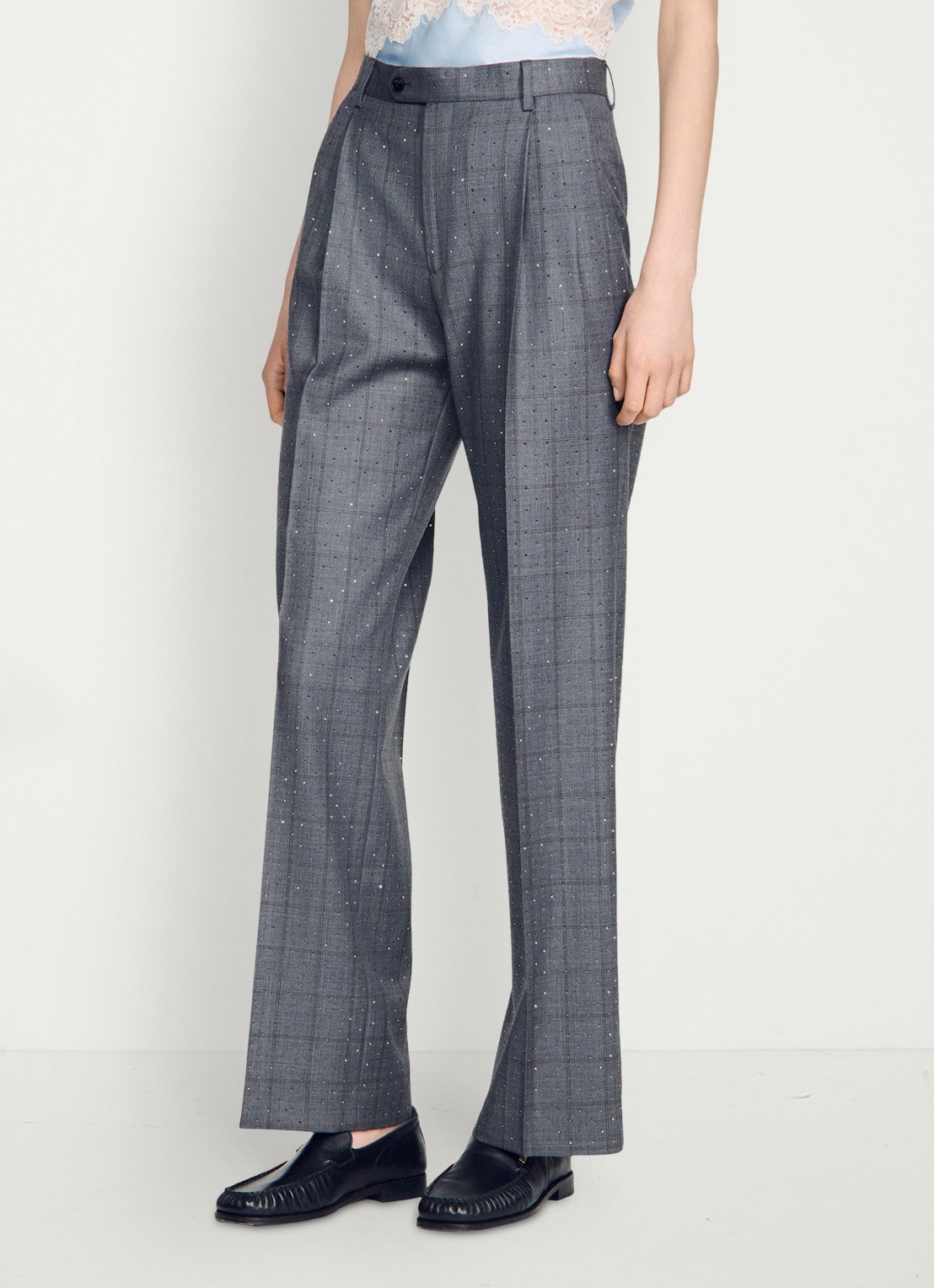 Sandro High waist straight fit pantalon met ruit dessin - detail 3 dark grey / grijs