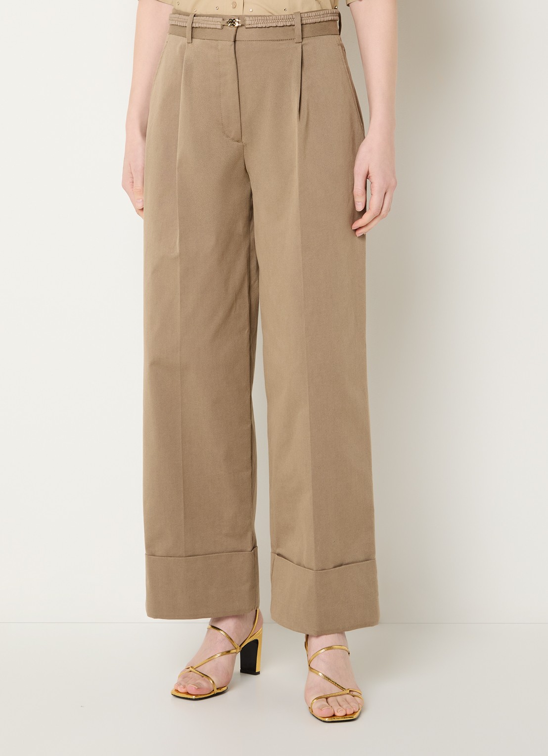 Sandro High waist straight fit pantalon met steekzakken - detail 4 khaki
