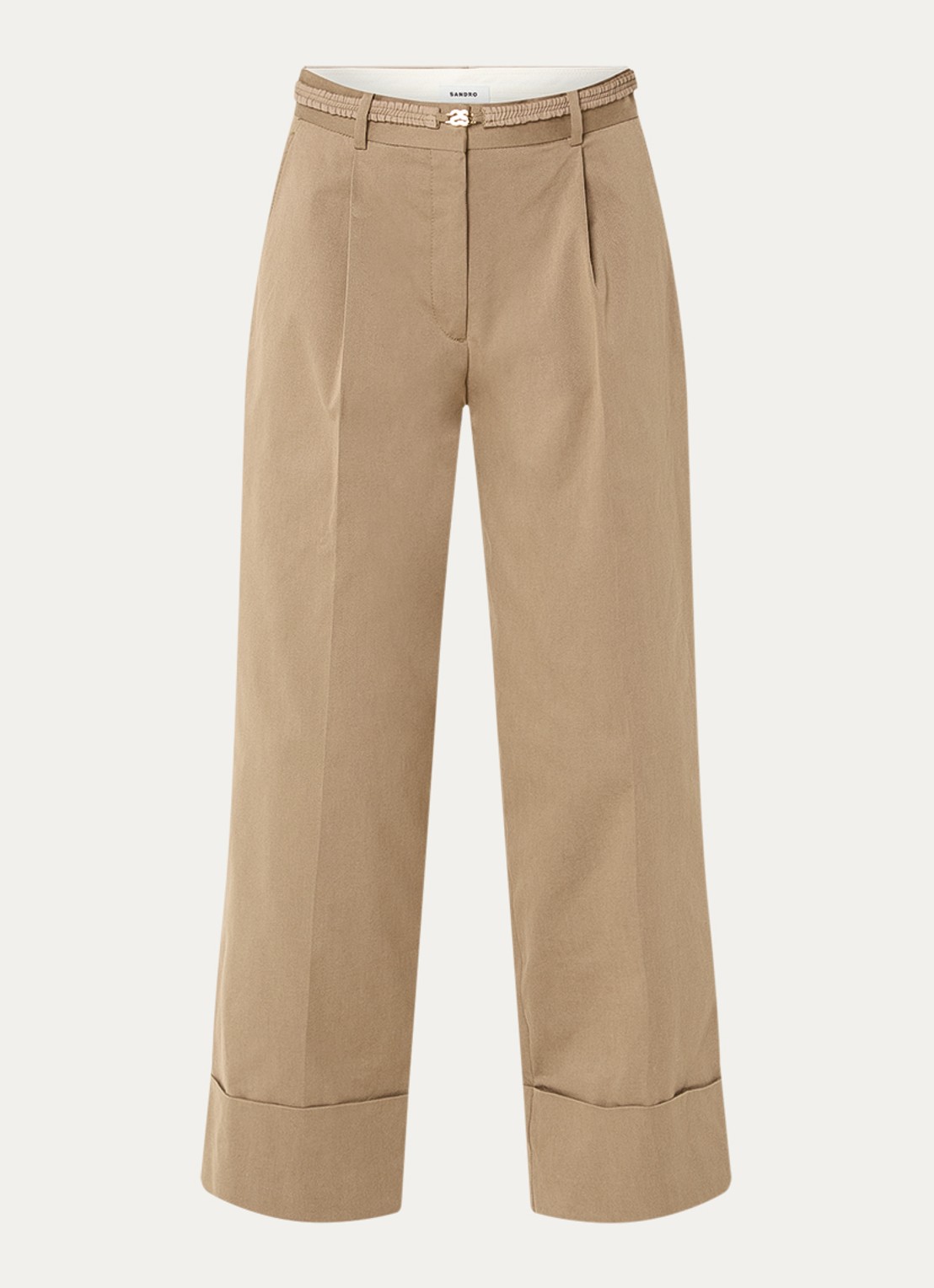 Sandro High waist straight fit pantalon met steekzakken - voorkant 2 khaki