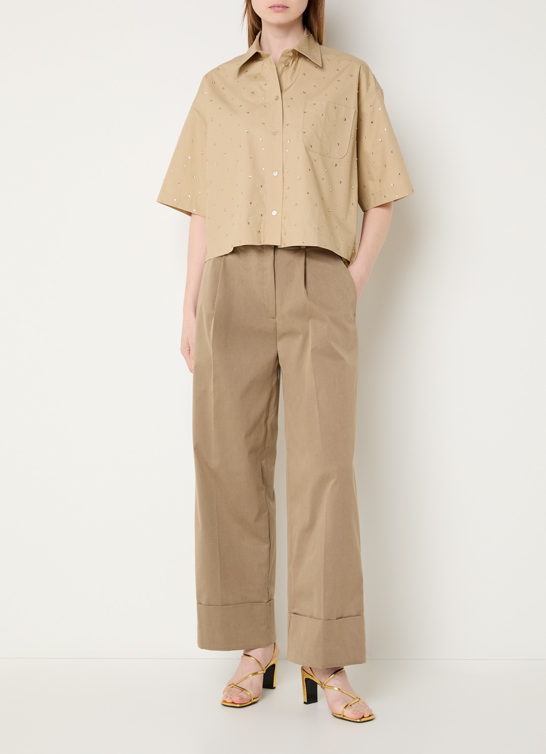 Sandro High waist straight fit pantalon met steekzakken - voorkant 3 khaki