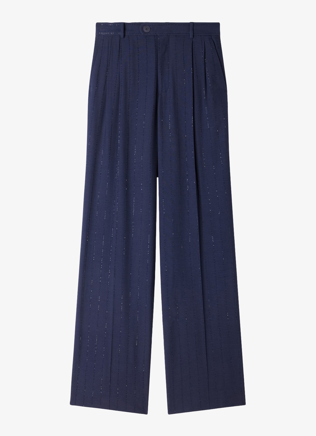 Sandro High waist straight fit pantalon met strass - voorkant donkerblauw
