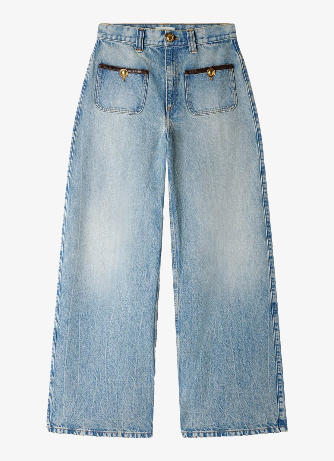 Sandro High waist straight leg broek van denim met lichte wassing en opgestikte zakken - voorkant blue jean / blauw