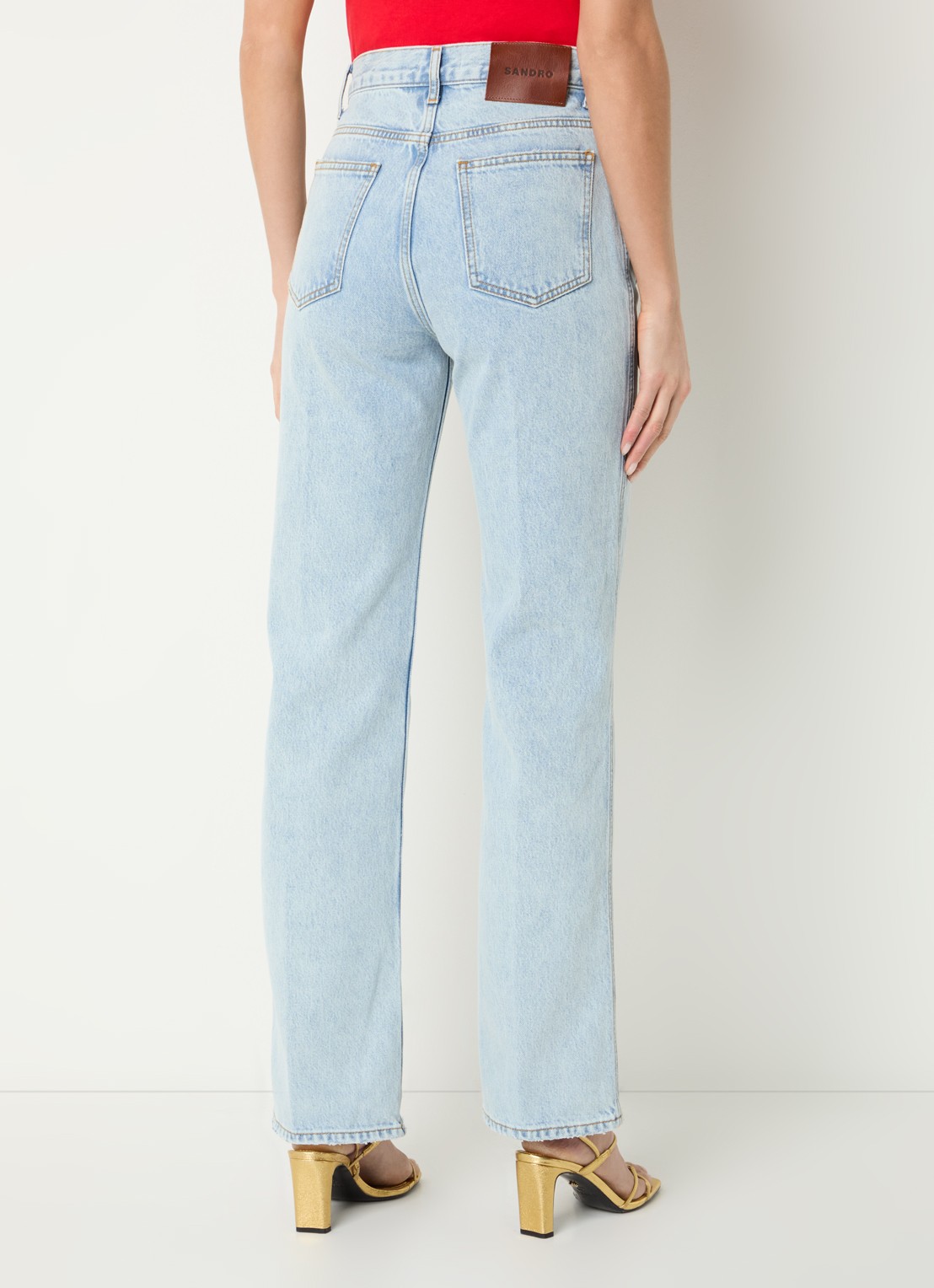 Sandro High waist straight leg jeans met lichte wassing - achterkant indigo