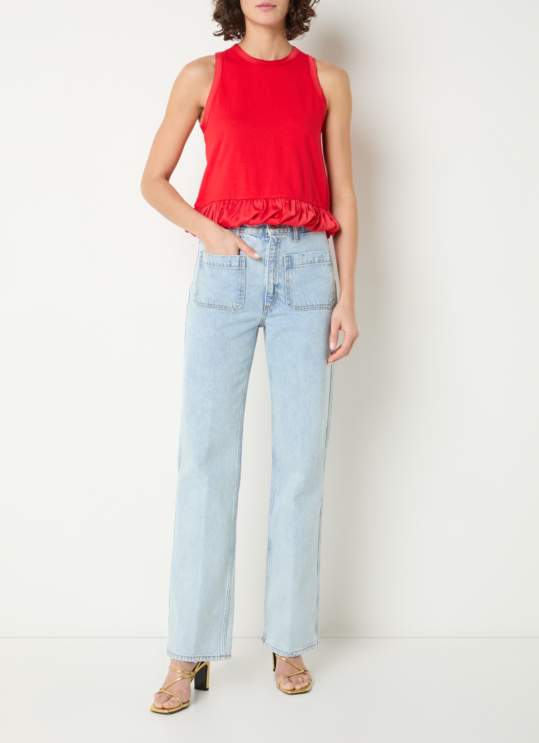 Sandro High waist straight leg jeans met lichte wassing - voorkant 4 indigo