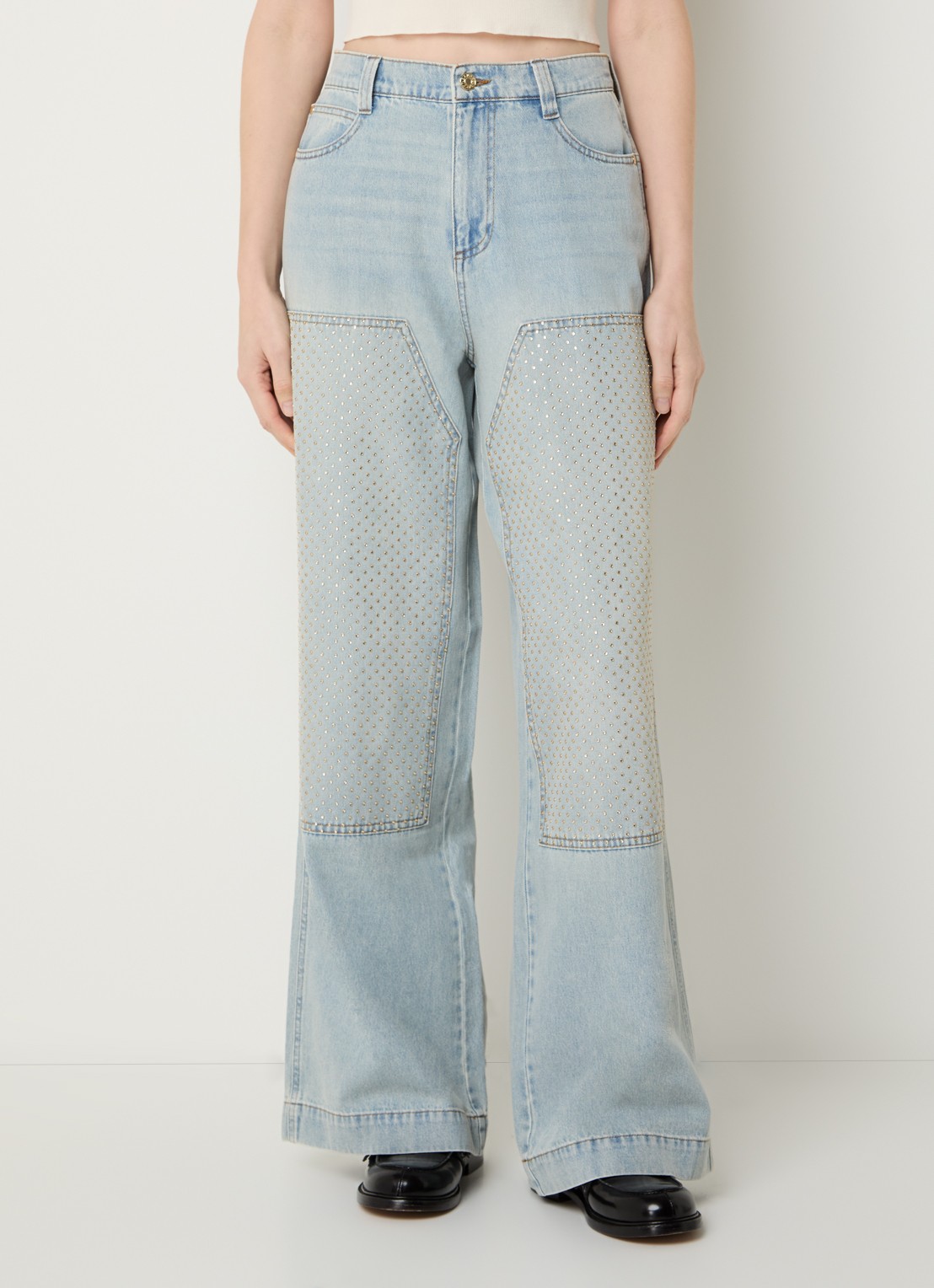 Sandro High waist straight leg jeans met strass - detail 4 indigo
