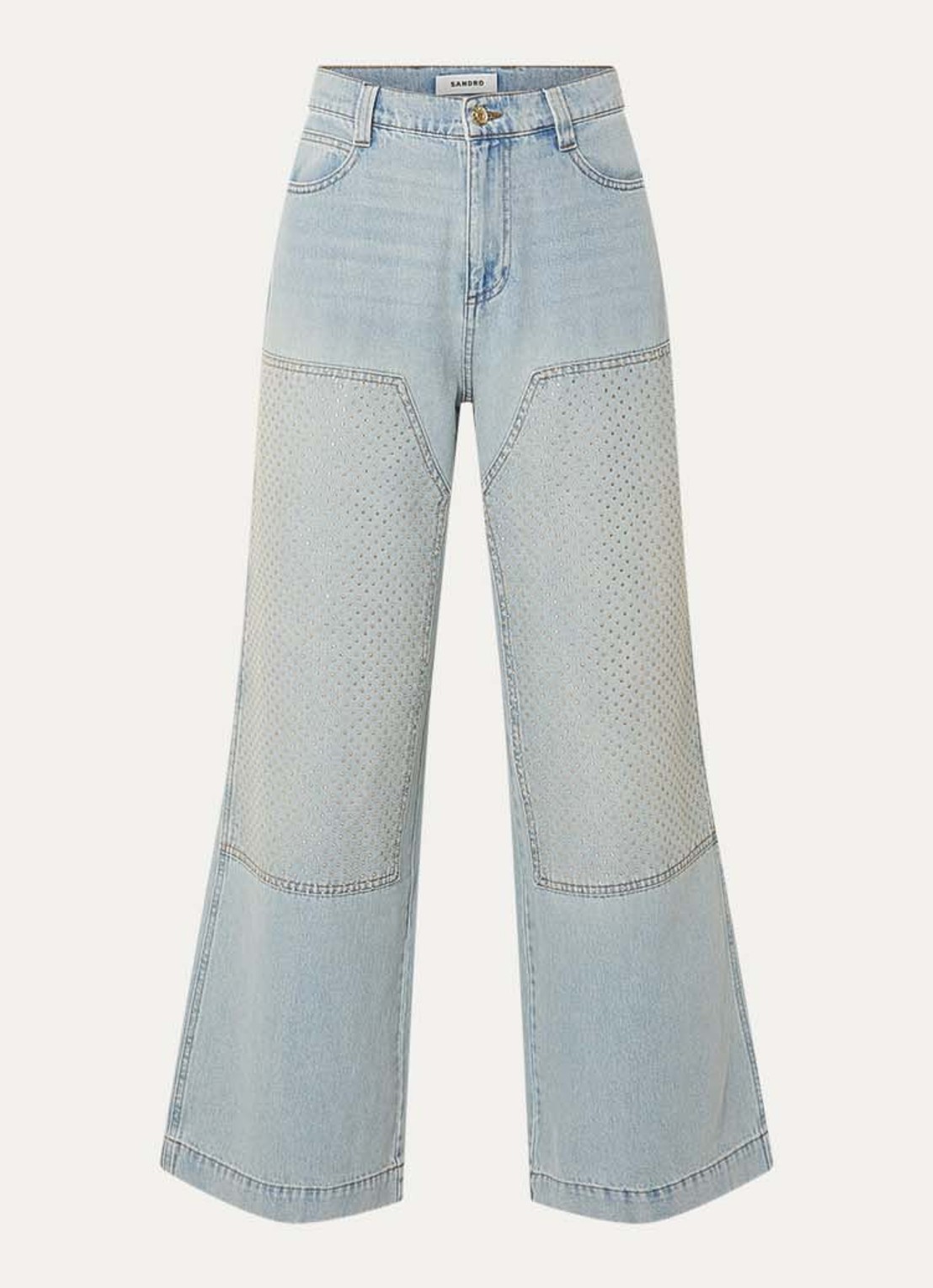 Sandro High waist straight leg jeans met strass - voorkant indigo