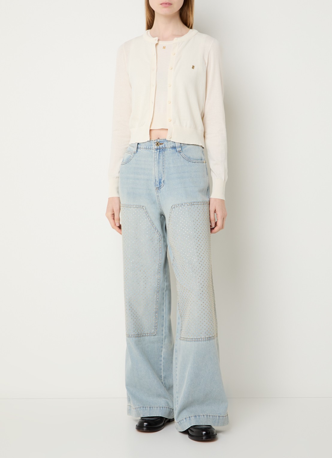 Sandro High waist straight leg jeans met strass - voorkant 2 indigo