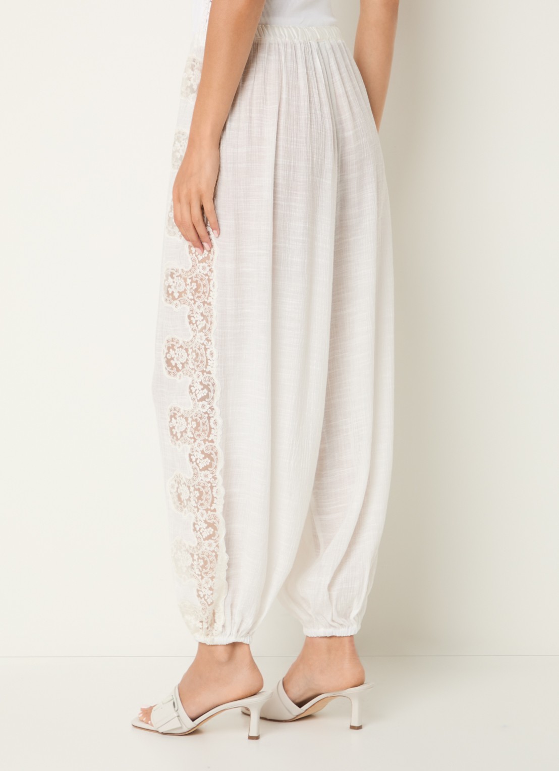 Sandro High waist tapered fit broek in linnenblend - achterkant 4 wit