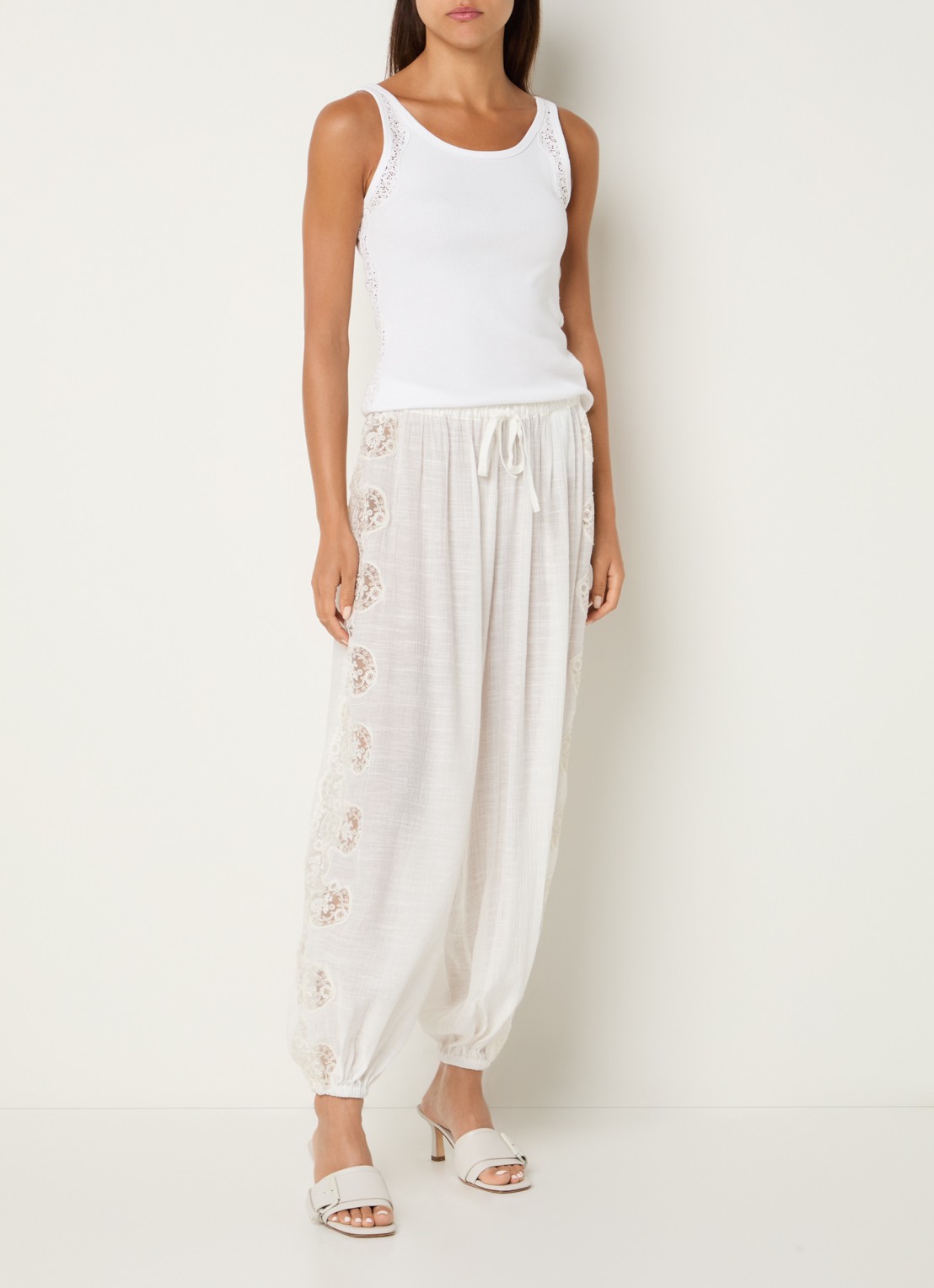 Sandro High waist tapered fit broek in linnenblend - voorkant 3 wit