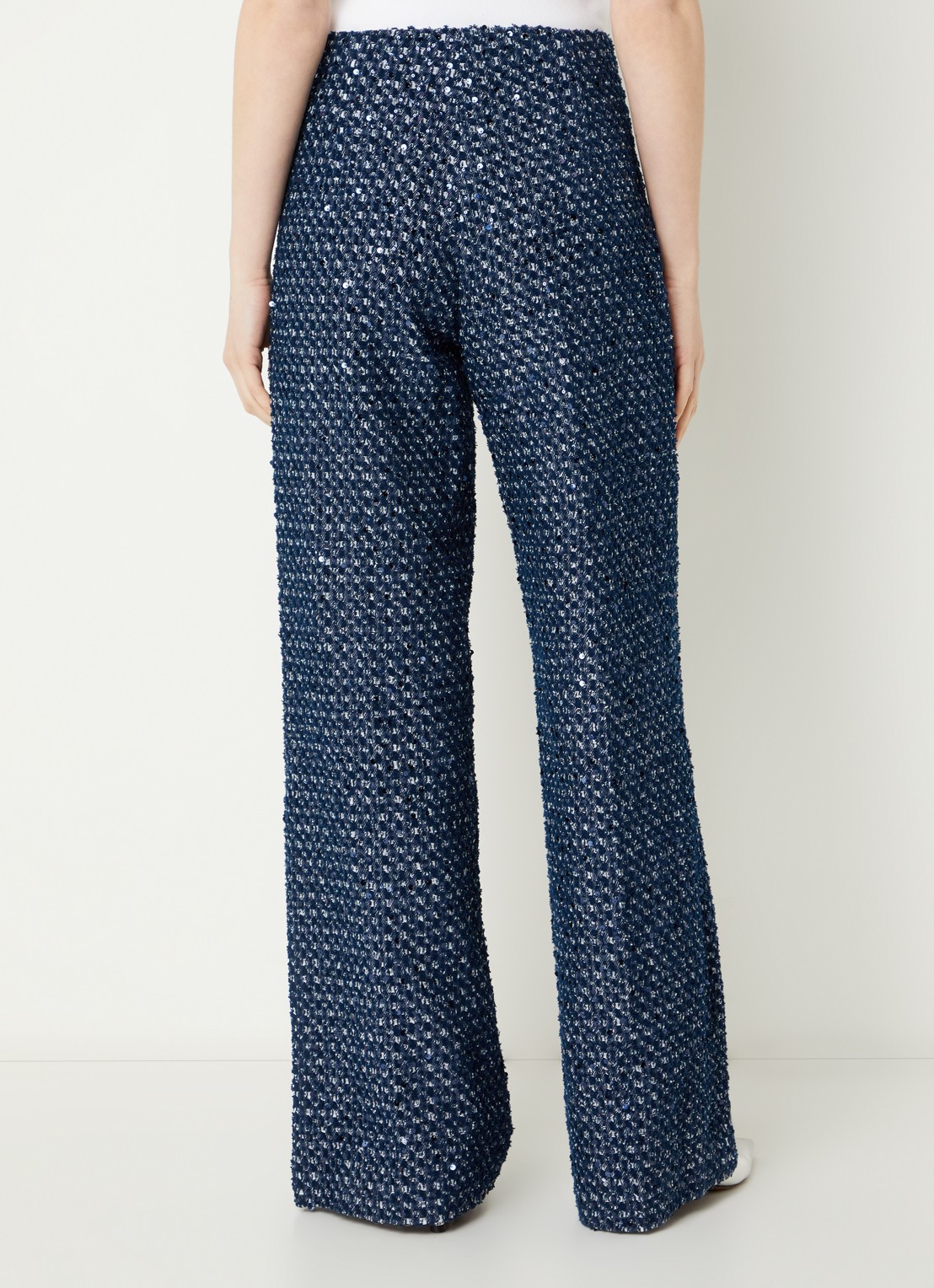 Sandro High waist wide fit broek met pailletten - achterkant 4 donkerblauw