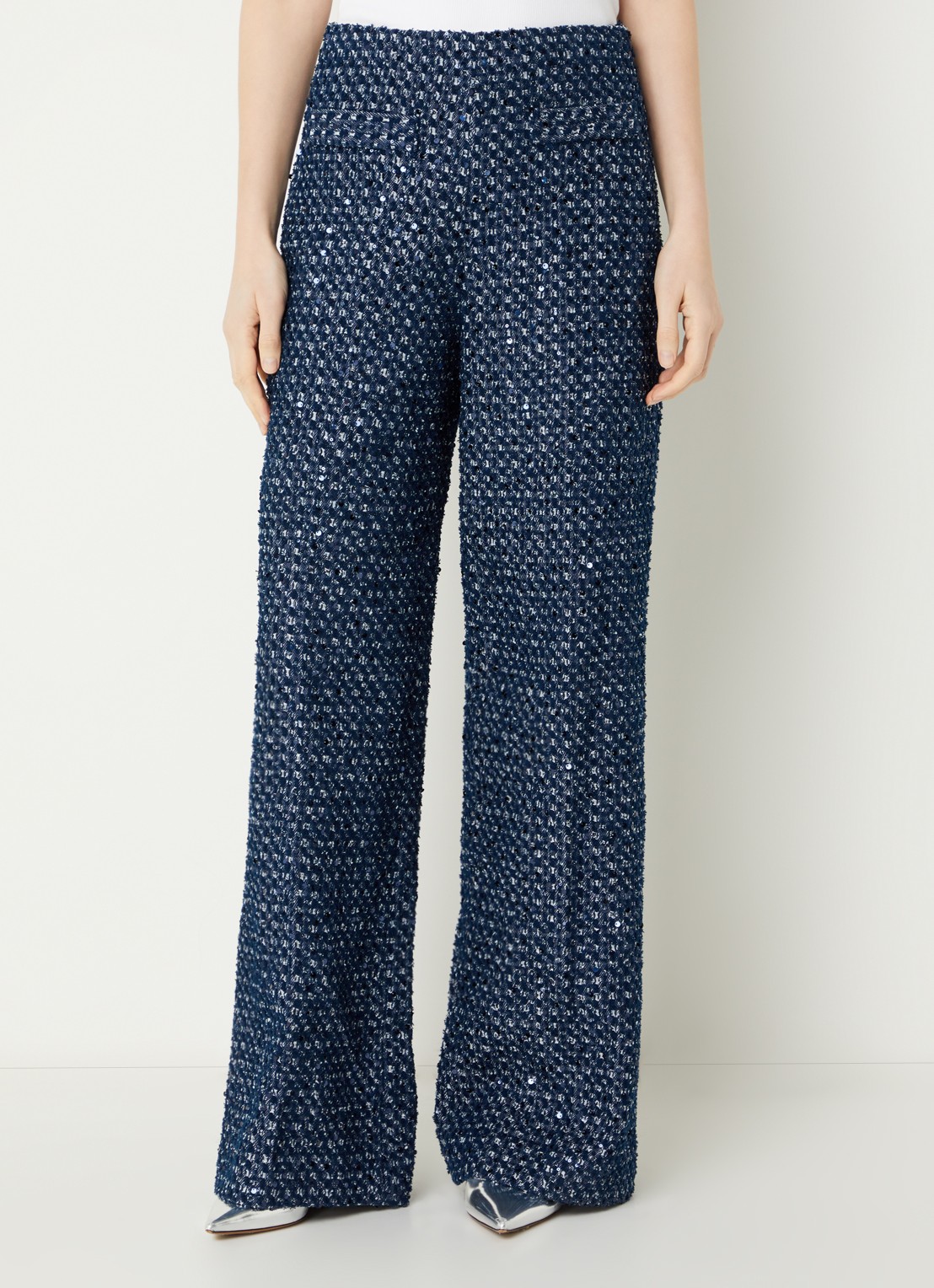 Sandro High waist wide fit broek met pailletten - detail 3 donkerblauw