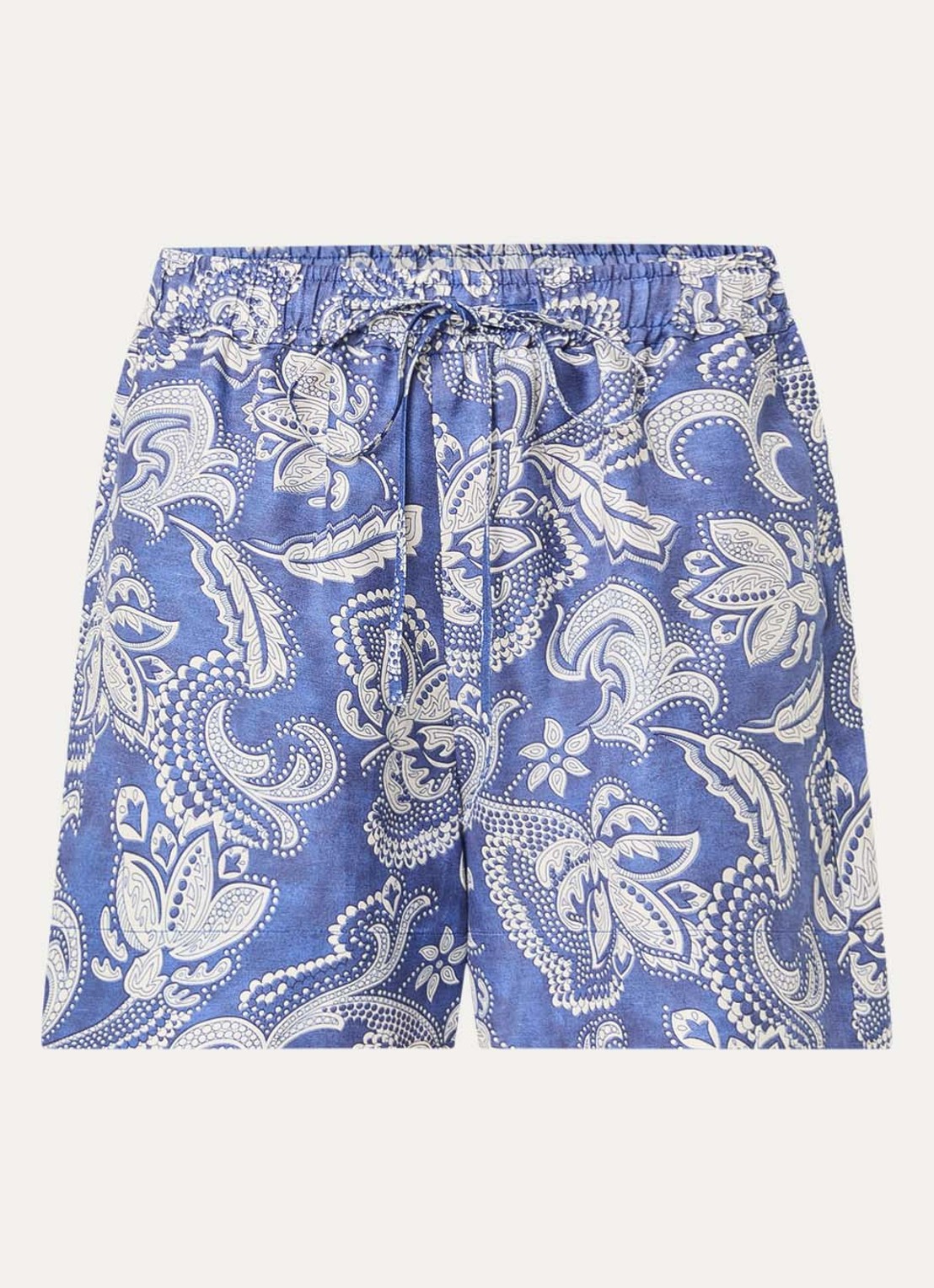 Sandro High waist wide fit korte broek in linnenblend met paisley dessin - voorkant blauw