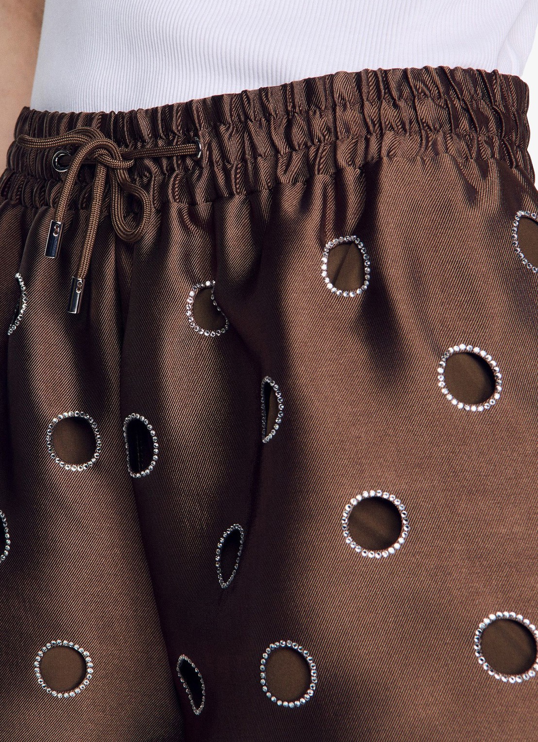 Sandro High waist wide fit korte broek met strass - detail 6 bruin
