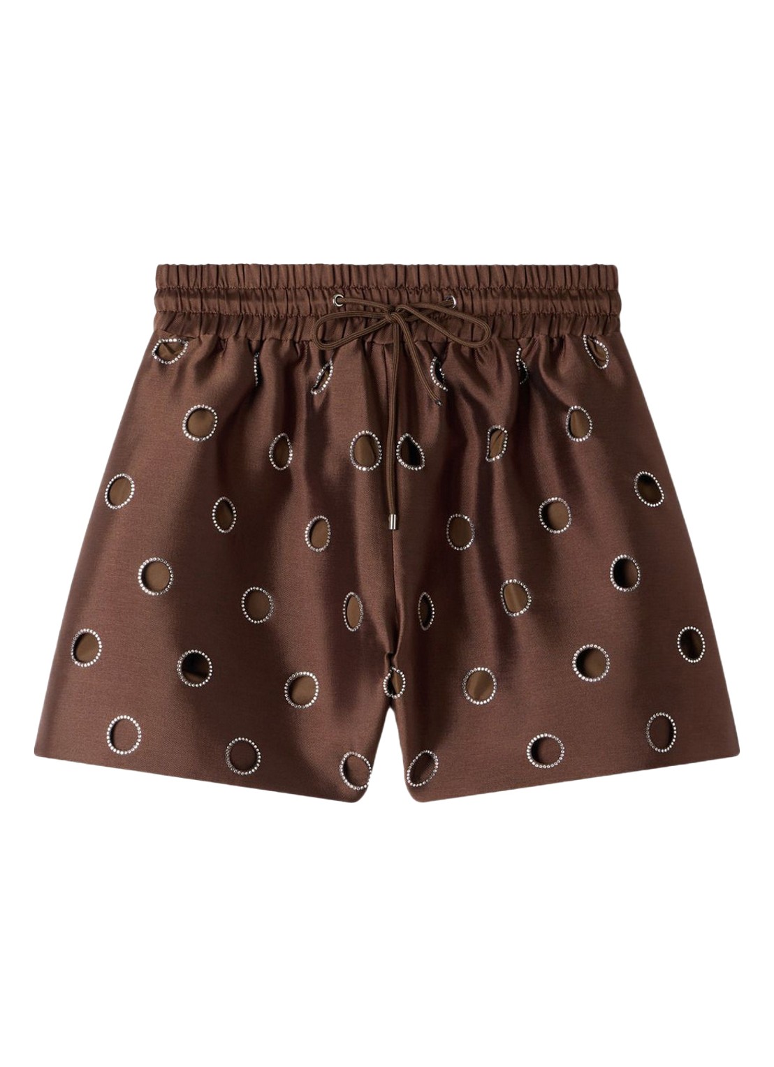 Sandro High waist wide fit korte broek met strass - voorkant bruin