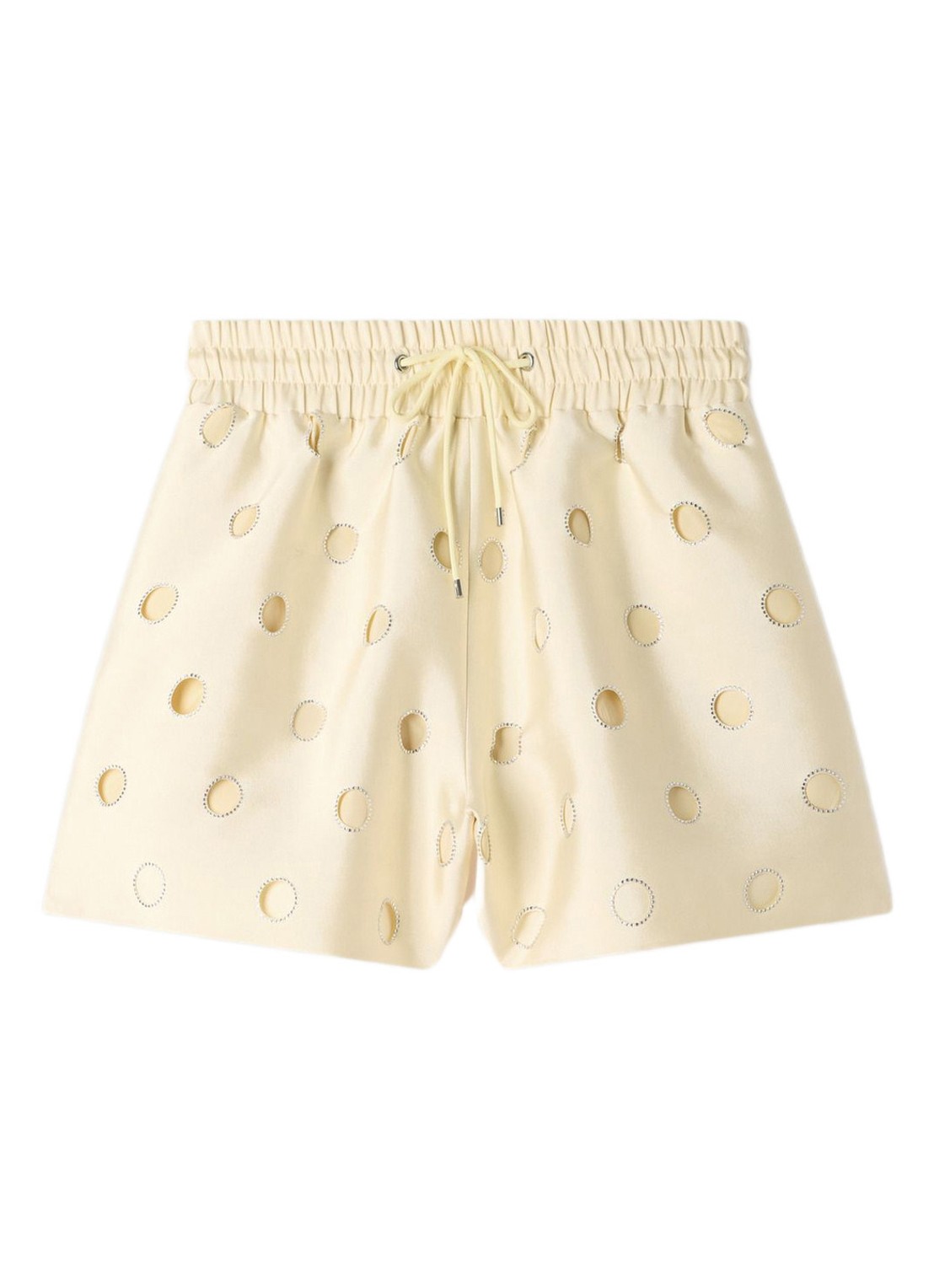 Sandro High waist wide fit korte broek met strass - voorkant vanillegeel