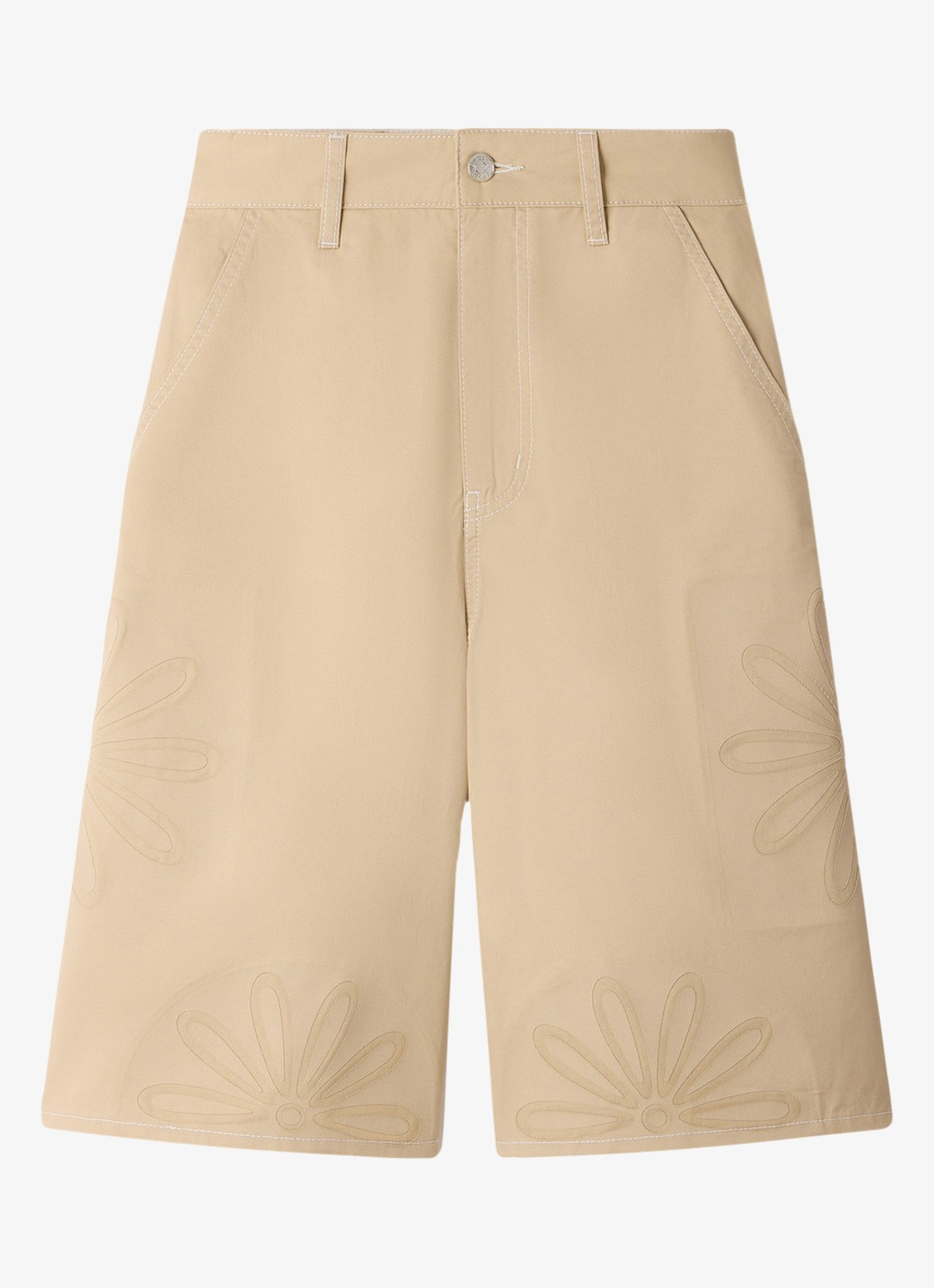Sandro High waist wide fit korte broek van denim met bloem detail - voorkant beige