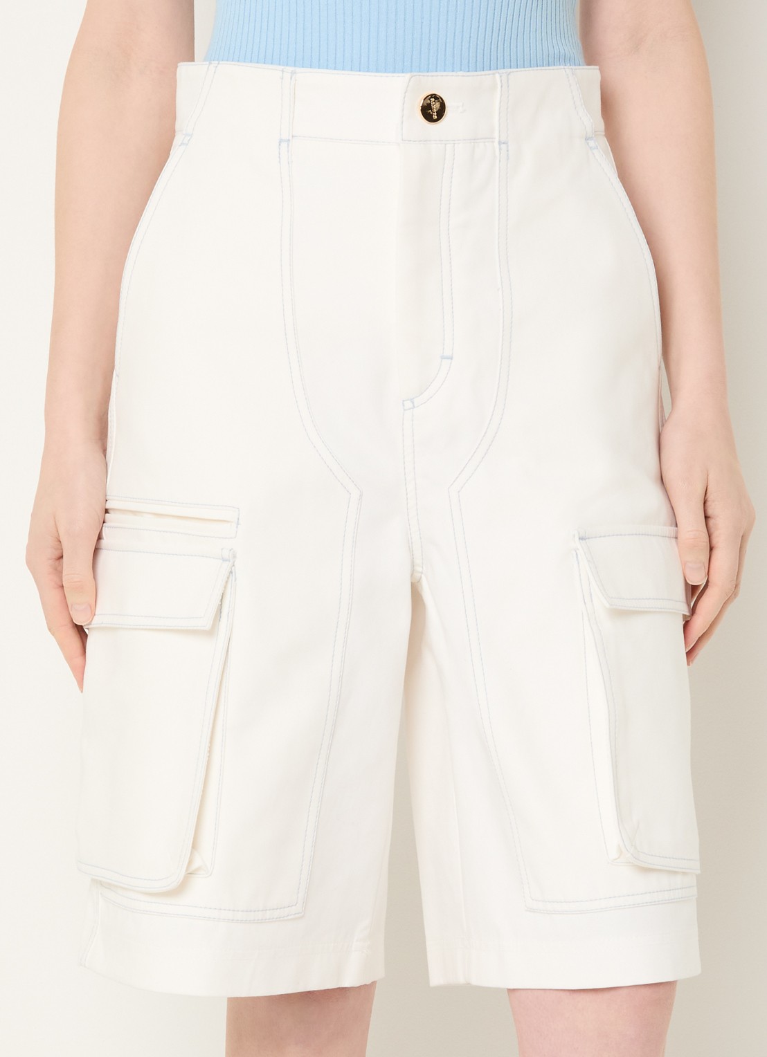 Sandro High waist wide fit korte broek van denim met gekleurde wassing - detail 4 wit