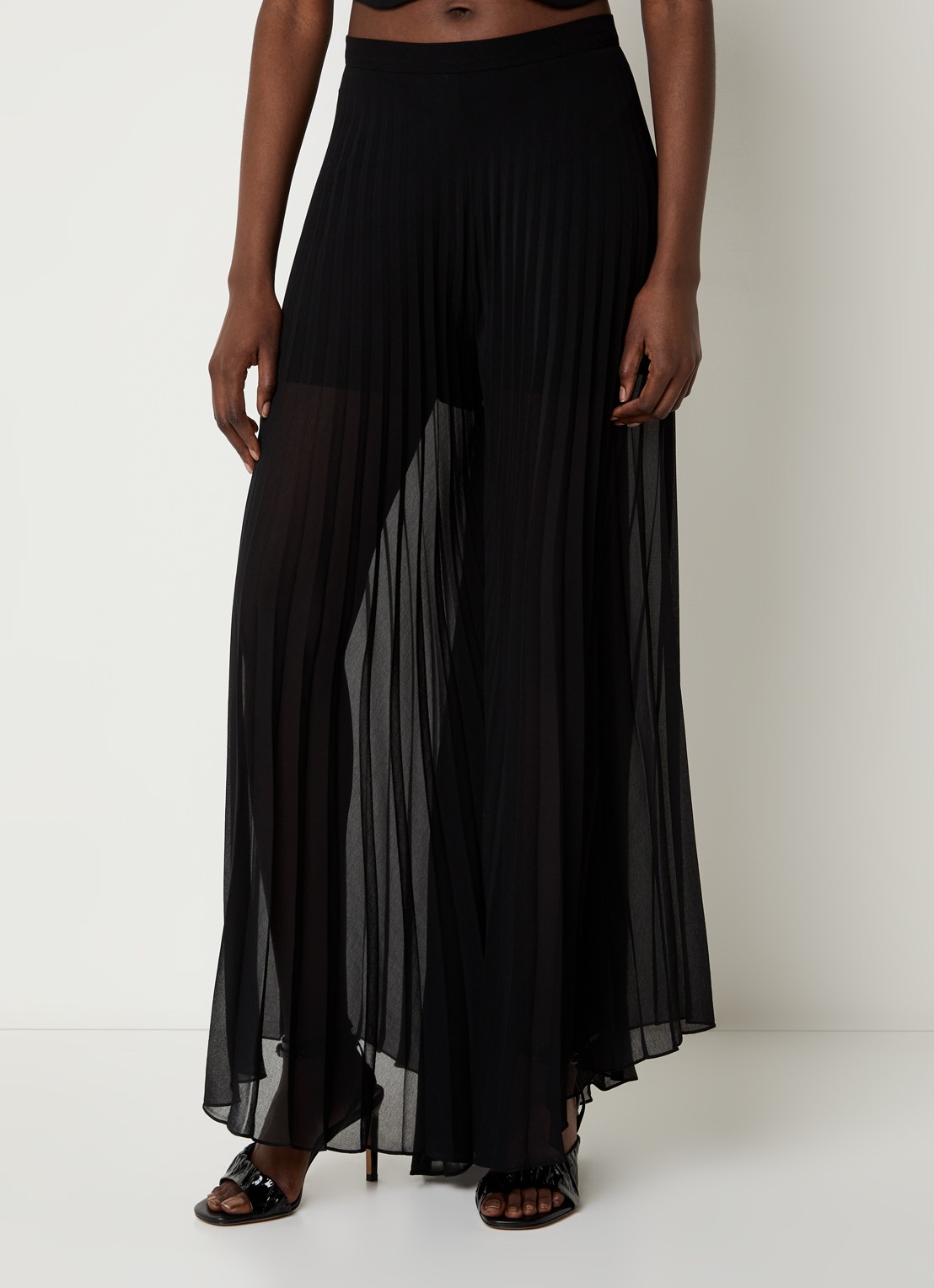 Sandro High waist wide fit palazzobroek met plissé - detail 3 zwart