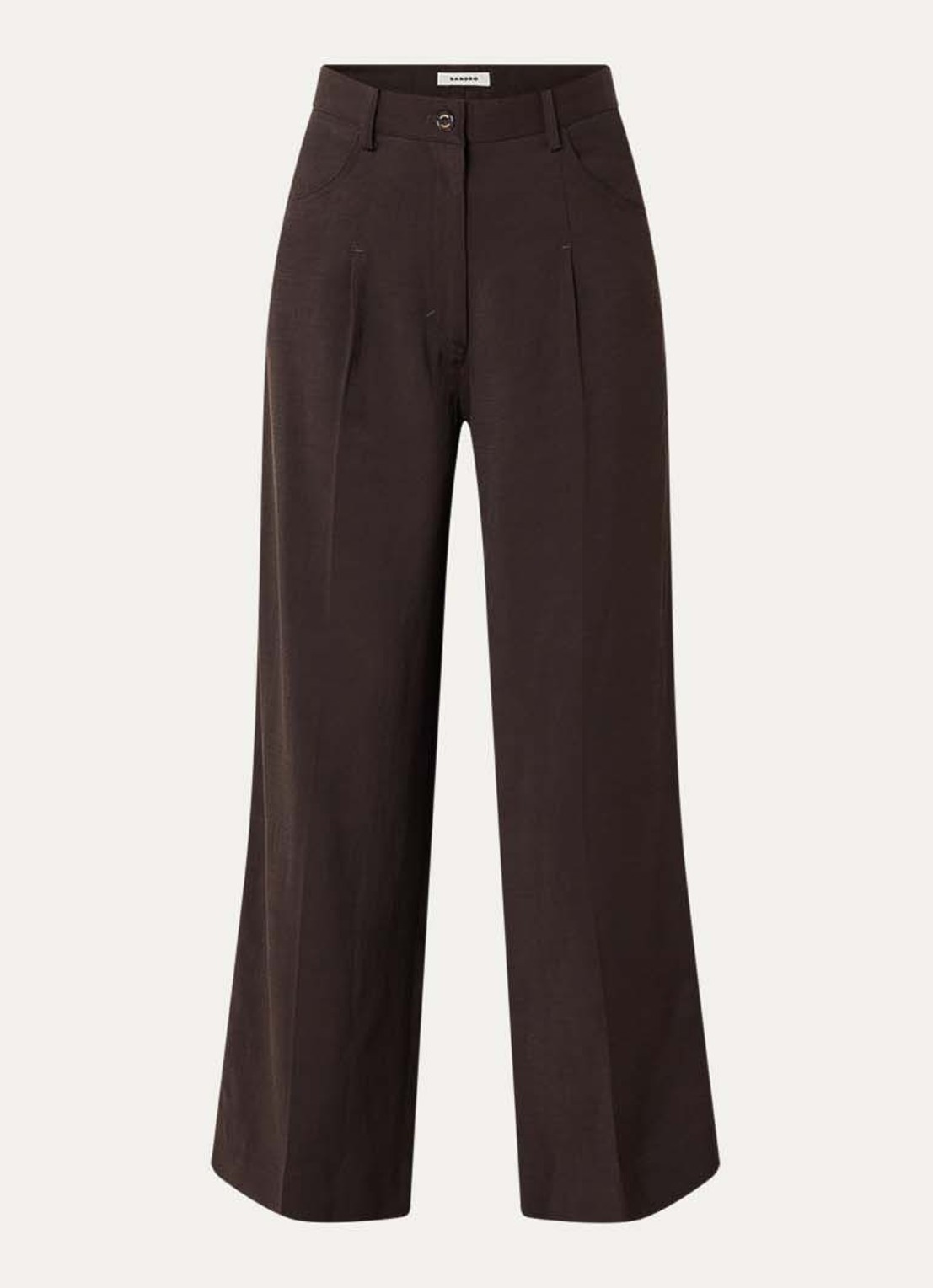 Sandro High waist wide fit pantalon in linnenblend - voorkant 2 donkerbruin