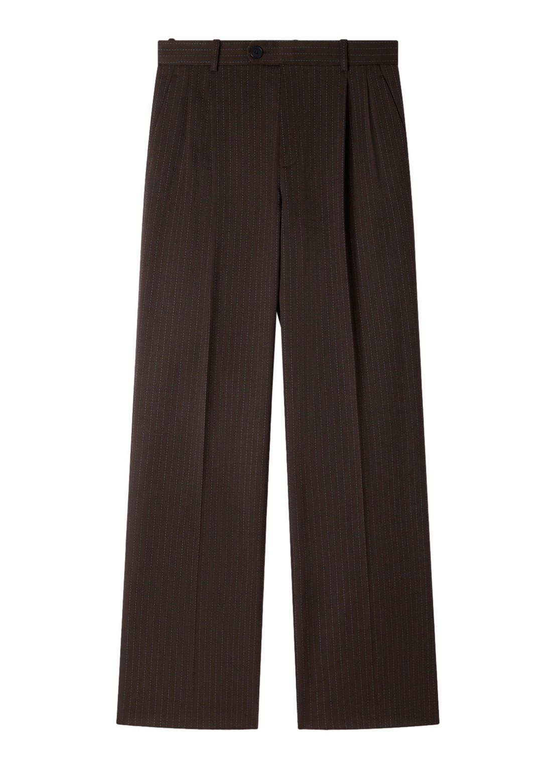 Sandro High waist wide fit pantalon in scheerwolblend met krijtstreep - voorkant bruin / blauw