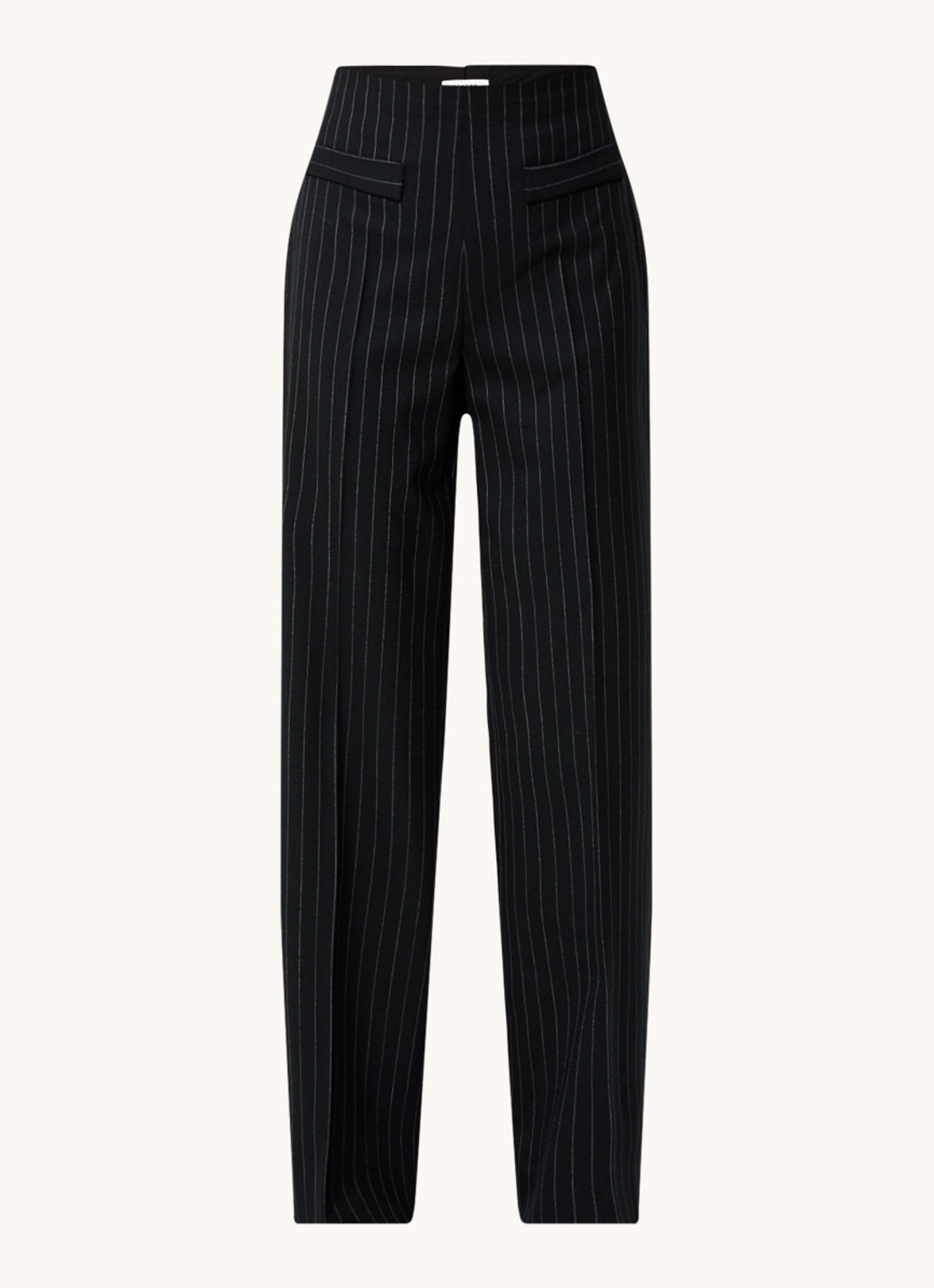 Sandro High waist wide fit pantalon in wolblend met krijtstreep - voorkant zwart