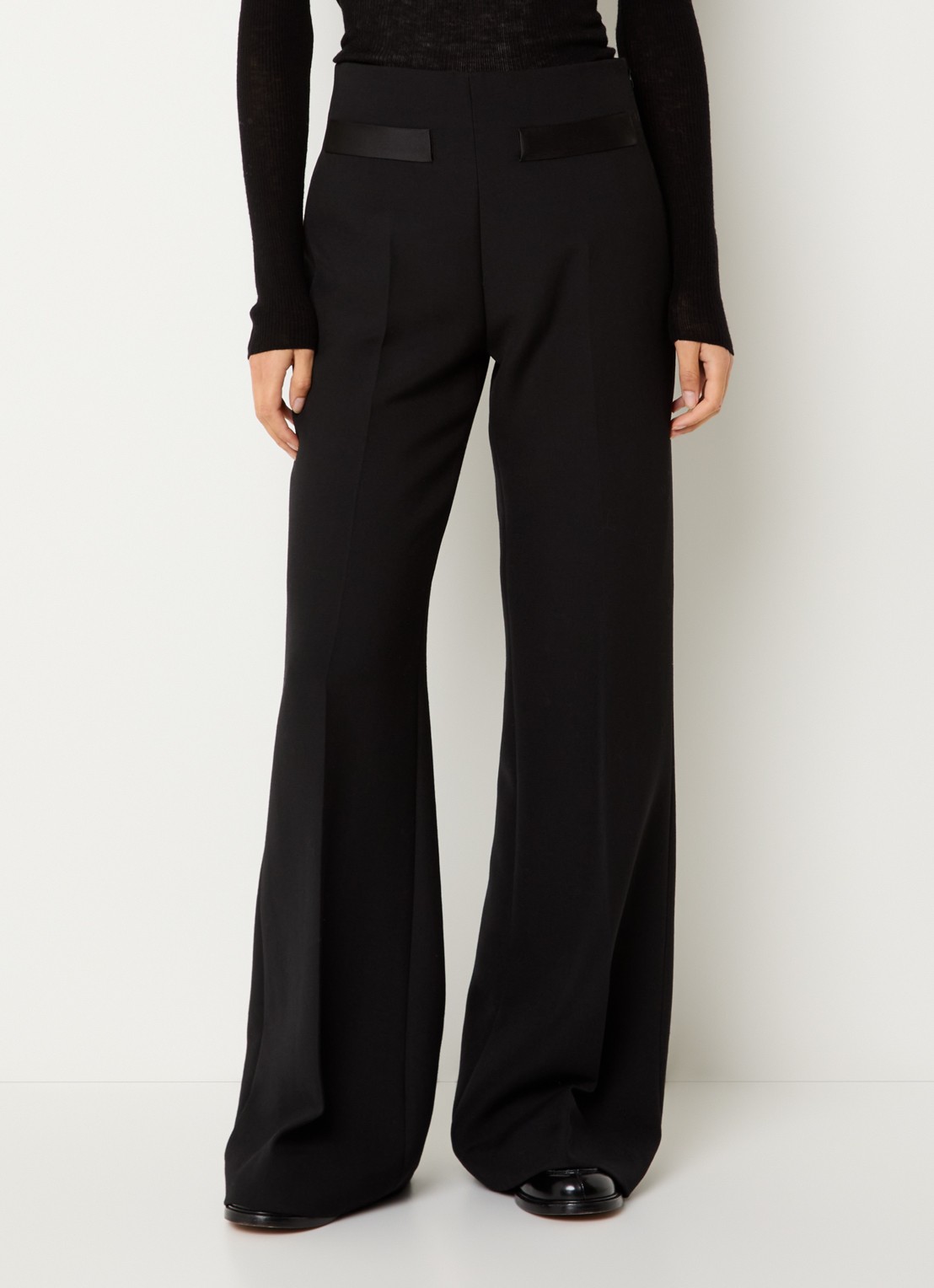 Sandro High waist wide fit pantalon in wolblend - detail zwart