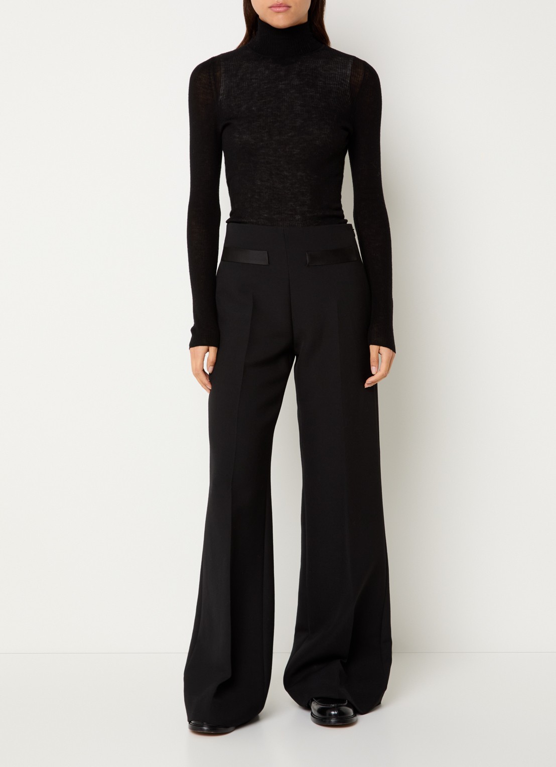 Sandro High waist wide fit pantalon in wolblend - voorkant 3 zwart