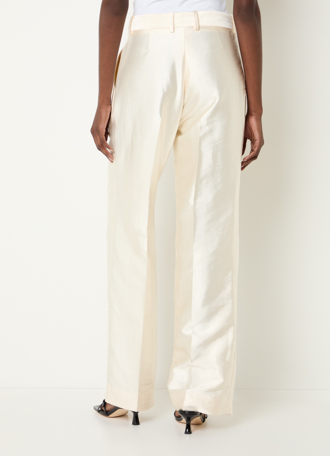 Sandro High waist wide fit pantalon met glanzende finish - achterkant ivoor