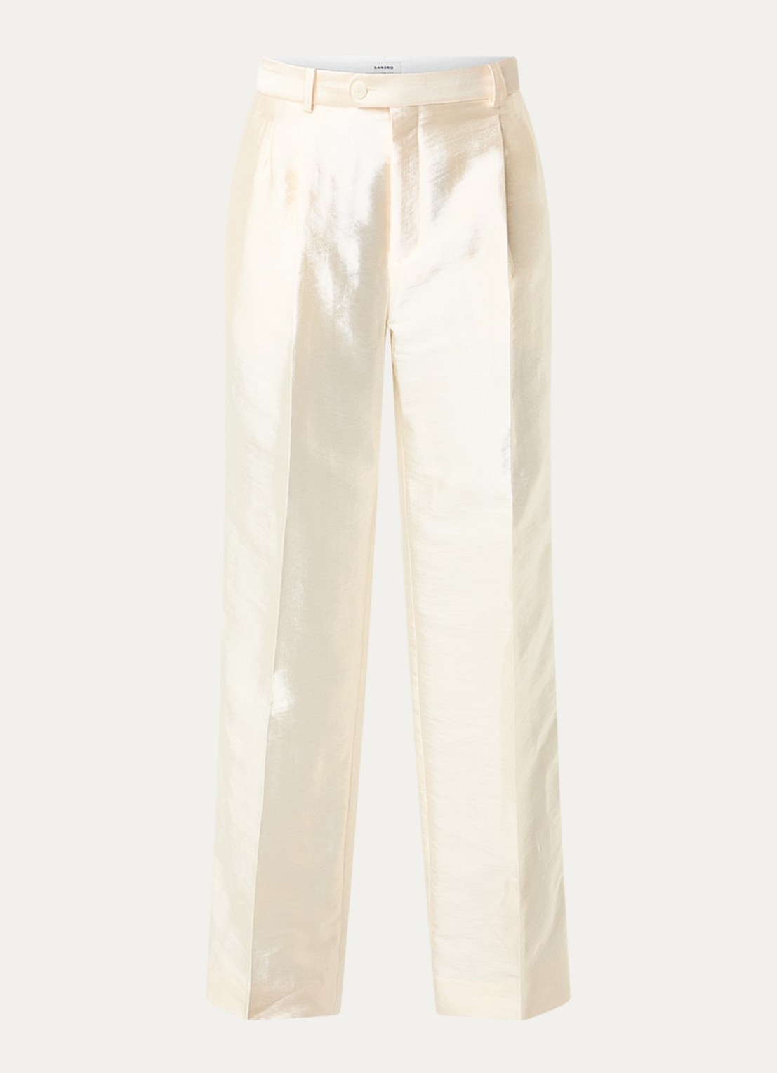 Sandro High waist wide fit pantalon met glanzende finish - voorkant 2 ivoor