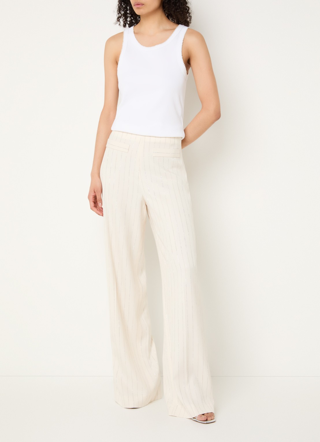 Sandro High waist wide fit pantalon met lurex - voorkant 3 creme