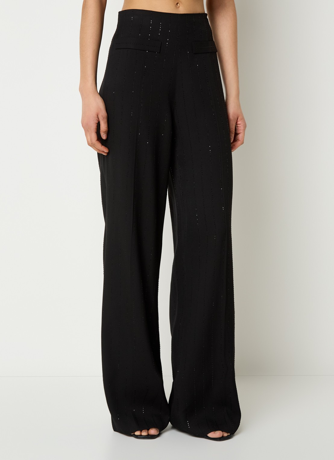 Sandro High waist wide fit pantalon met pailletten - detail zwart