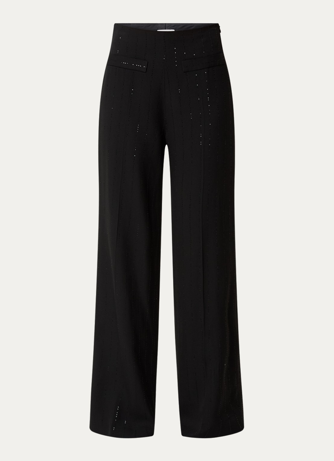 Sandro High waist wide fit pantalon met pailletten - voorkant 3 zwart