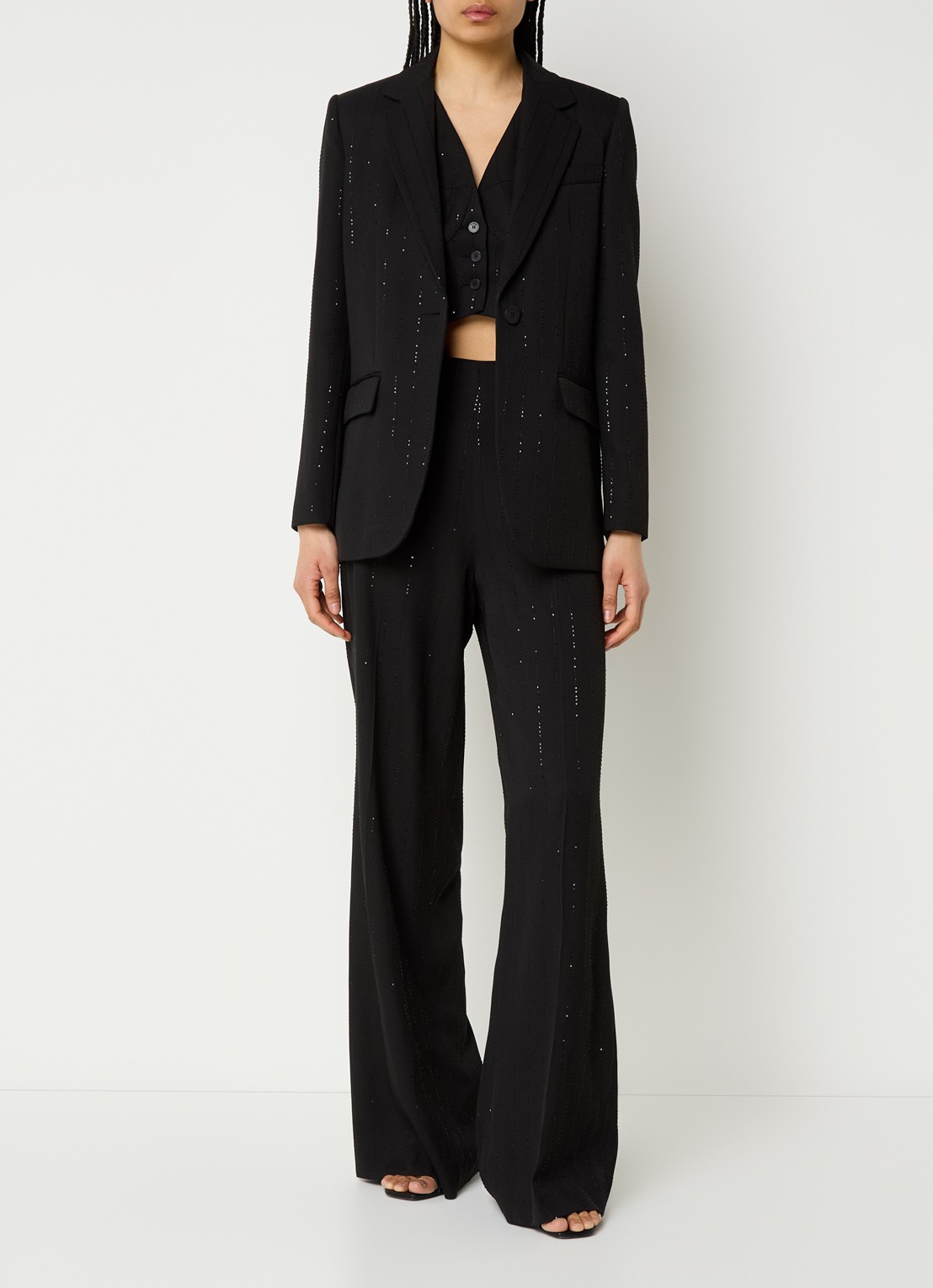 Sandro High waist wide fit pantalon met pailletten - voorkant 4 zwart
