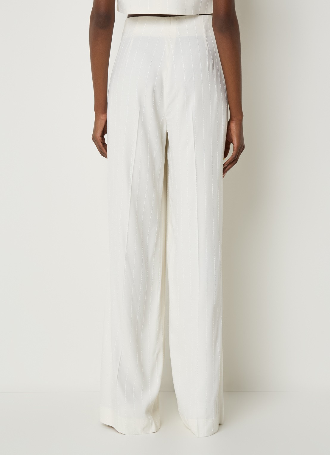 Sandro High waist wide fit pantalon met pailletten - achterkant 4 gebroken wit