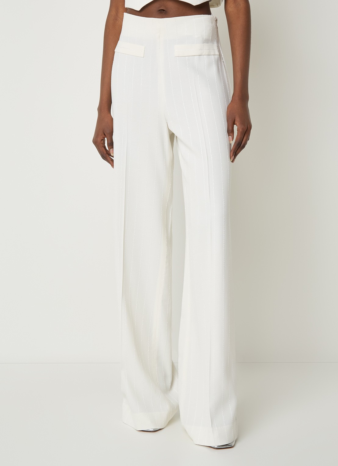 Sandro High waist wide fit pantalon met pailletten - detail gebroken wit
