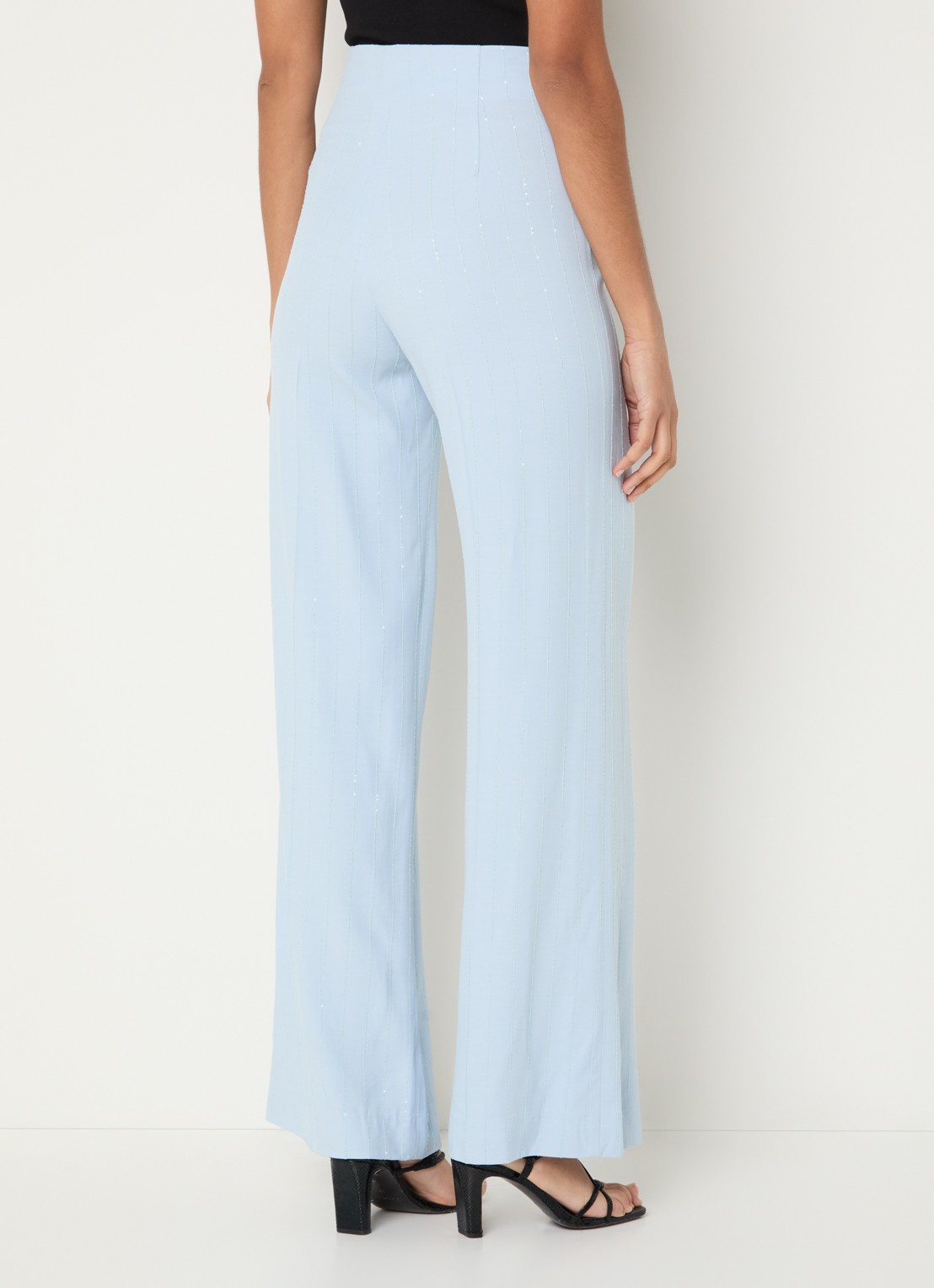 Sandro High waist wide fit pantalon met pailletten - achterkant lichtblauw